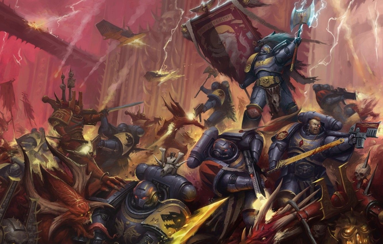 1340x850 Wallpaper Space Wolves, chaos, space marines, demons, Warhammer 40 Khorne Berserker image for desktop, section фантастика, Desktop