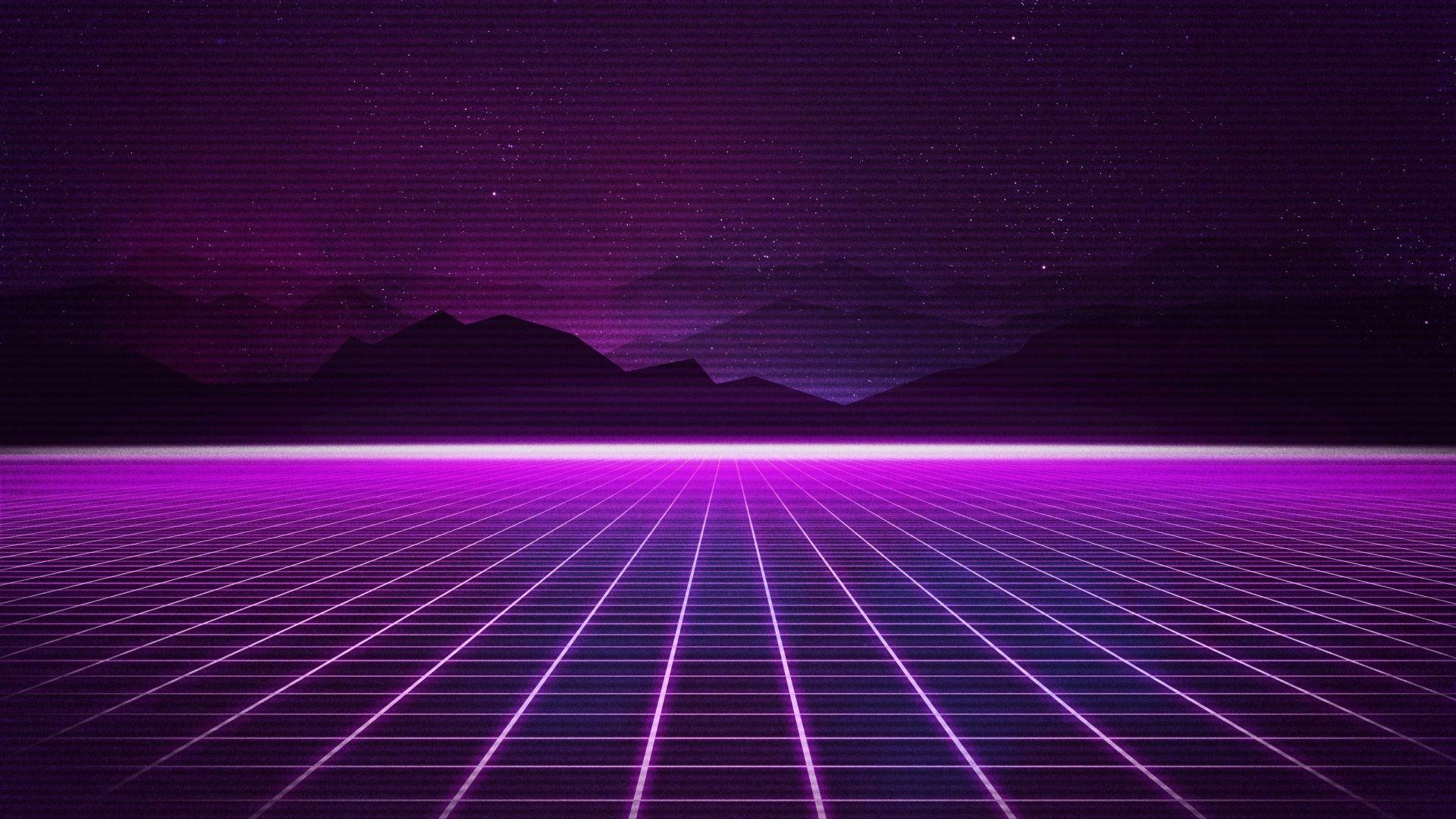 1920x1080 Neon, Synthwave, Retrowave, Grid, Mountains, Purple, HD, Desktop