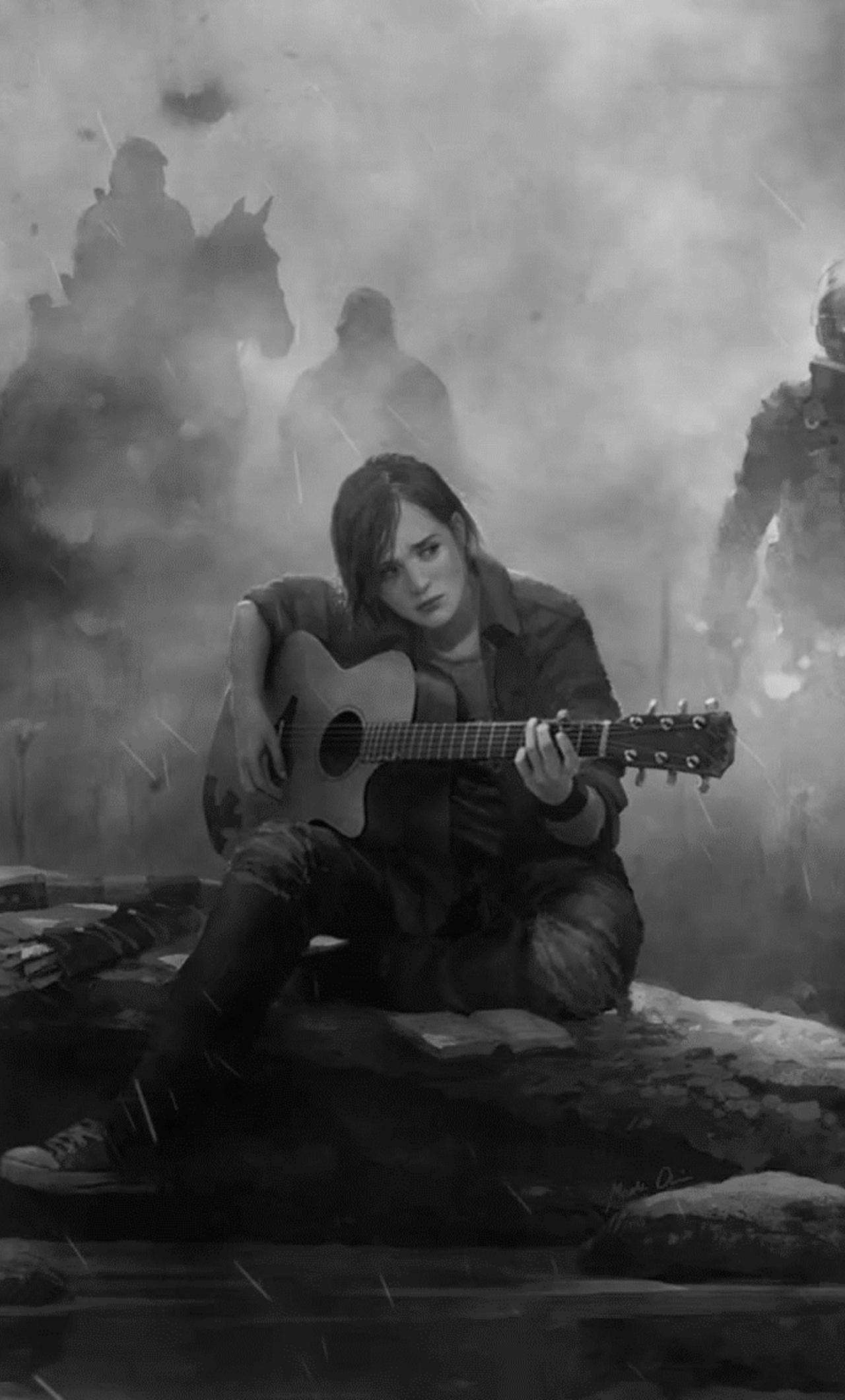 1280x2120 Ellie The Last Of Us Part 2 Guitar Monochrome, Phone