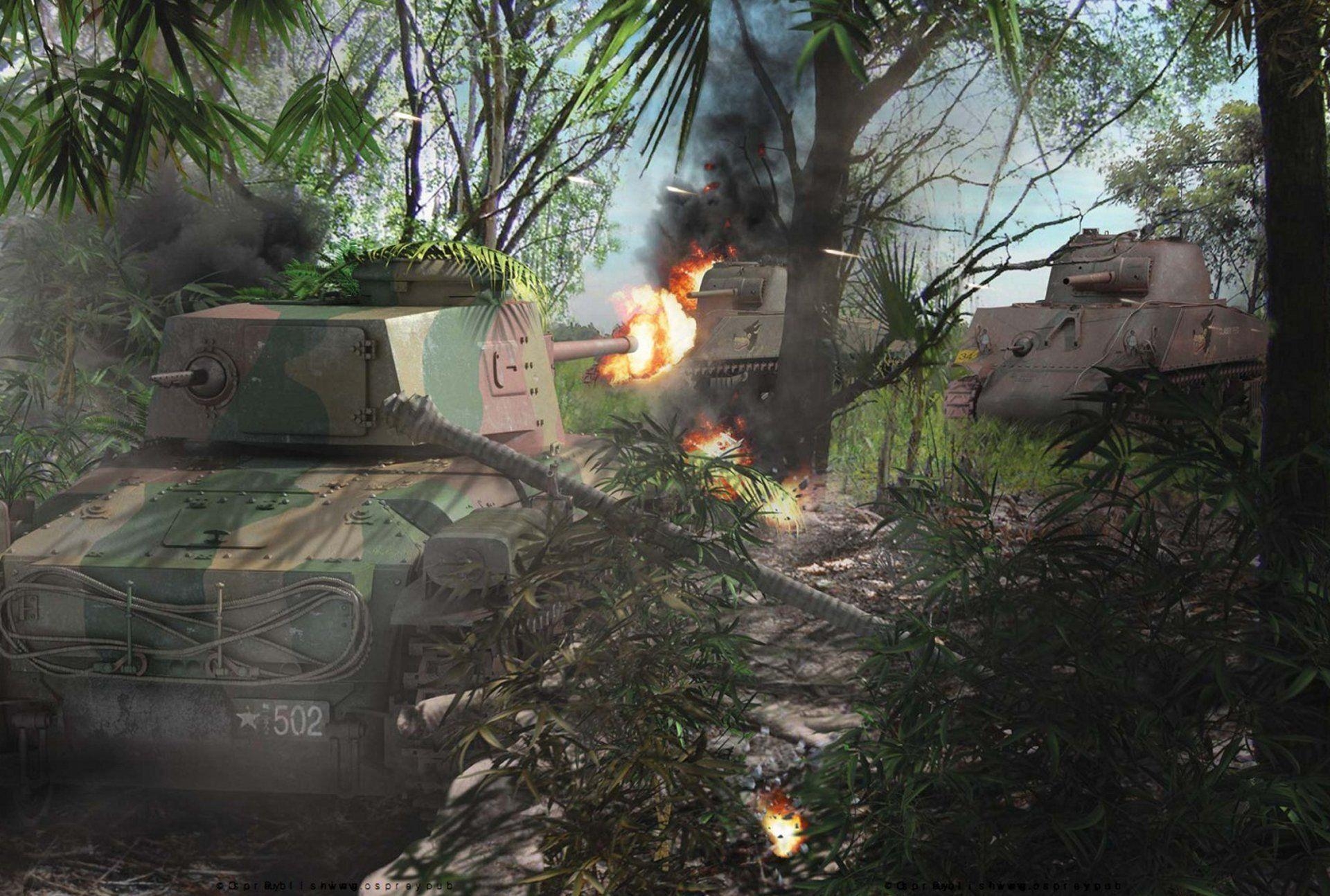 1920x1300 Art Fight Tanks Us M4 Sherman Against Japan Type 97 Chi Ha Near, Desktop