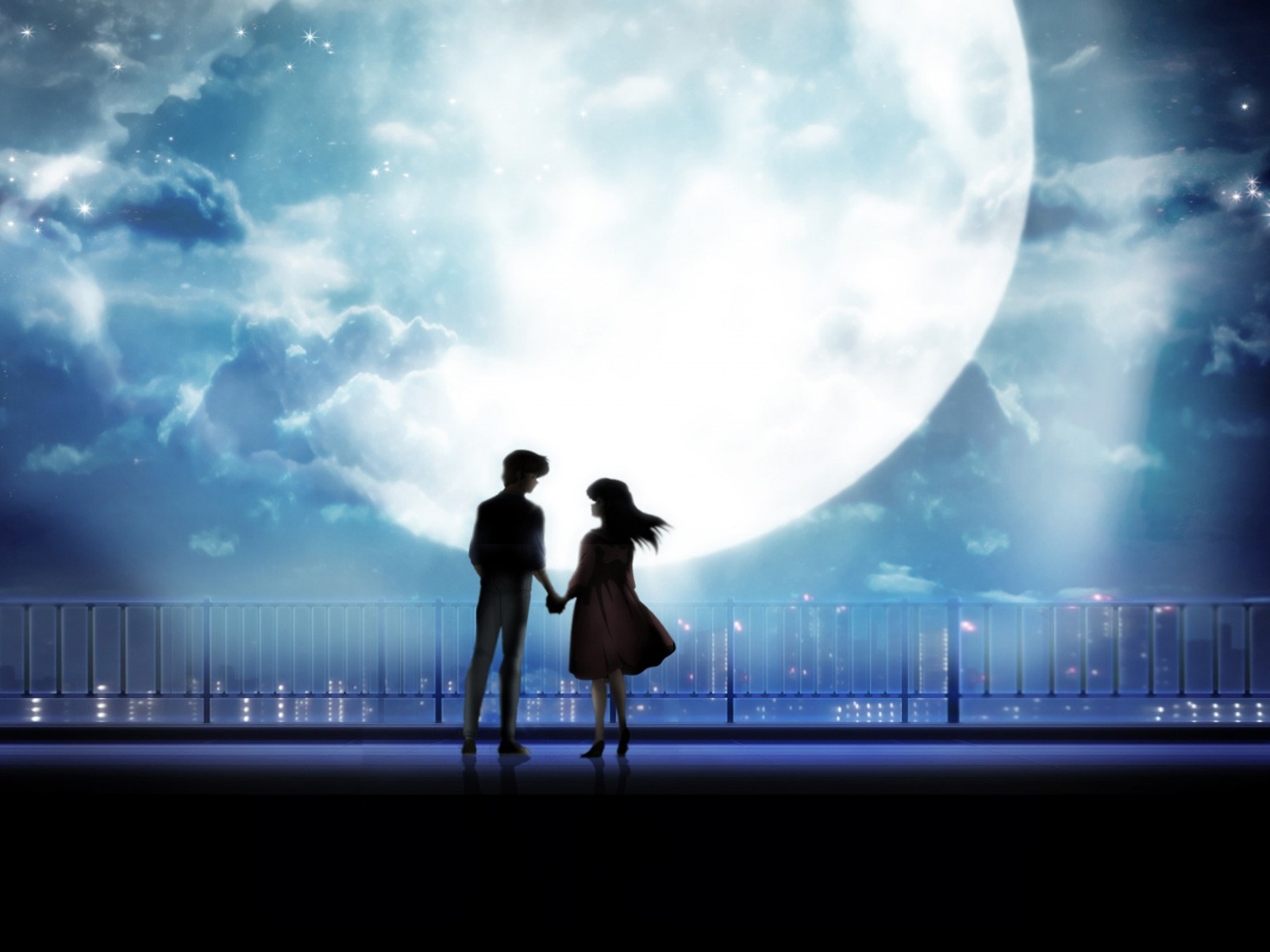 1600x1200 Anime Art Anime Couple Holding Hands Moonlight Desktop, Wallpaper13.com, Desktop