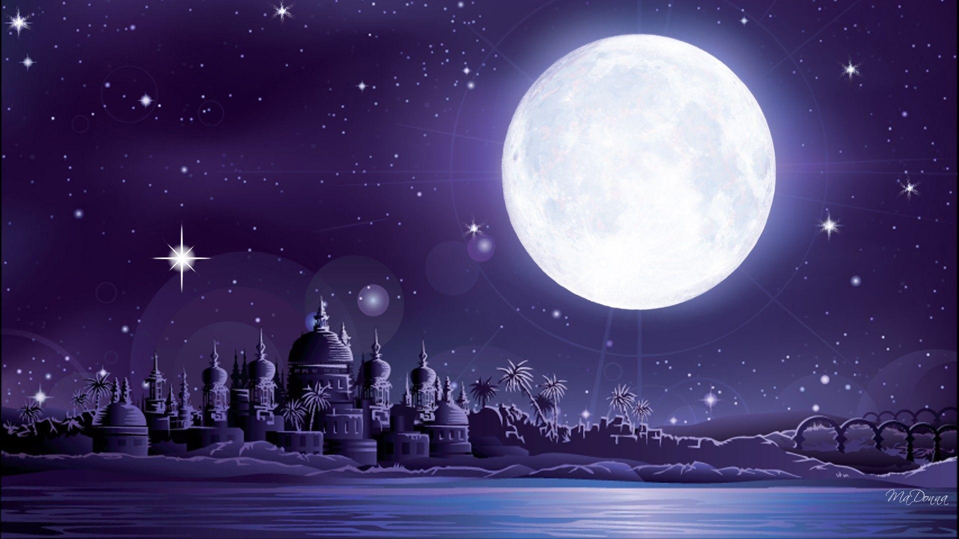 1920x1080 Sky: Moon Middle Sky Persona East Ancients Christmas Purple Stars, Desktop