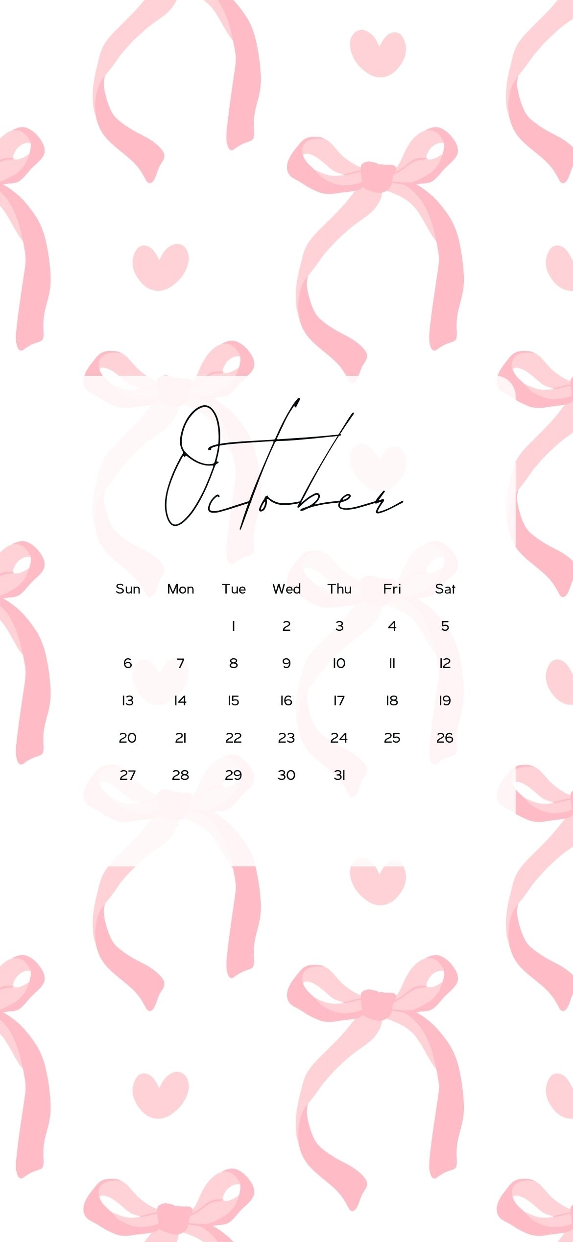 1170x2540 October Calendar Wallpaper Aesthetic, Phone