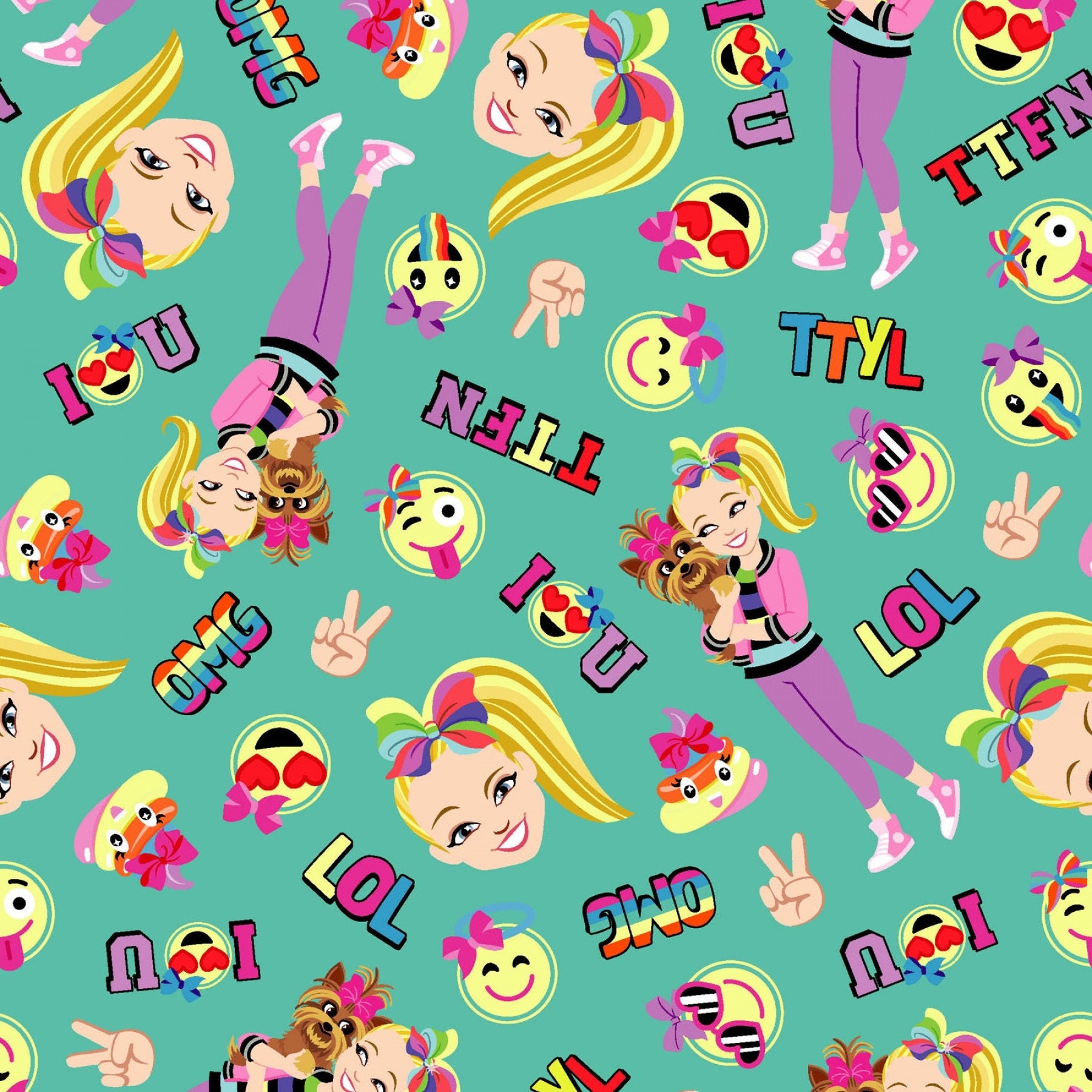 1800x1800 Jojo Siwa Fabric by the Yard Jojo Bow Bow Emoji Friends, Phone