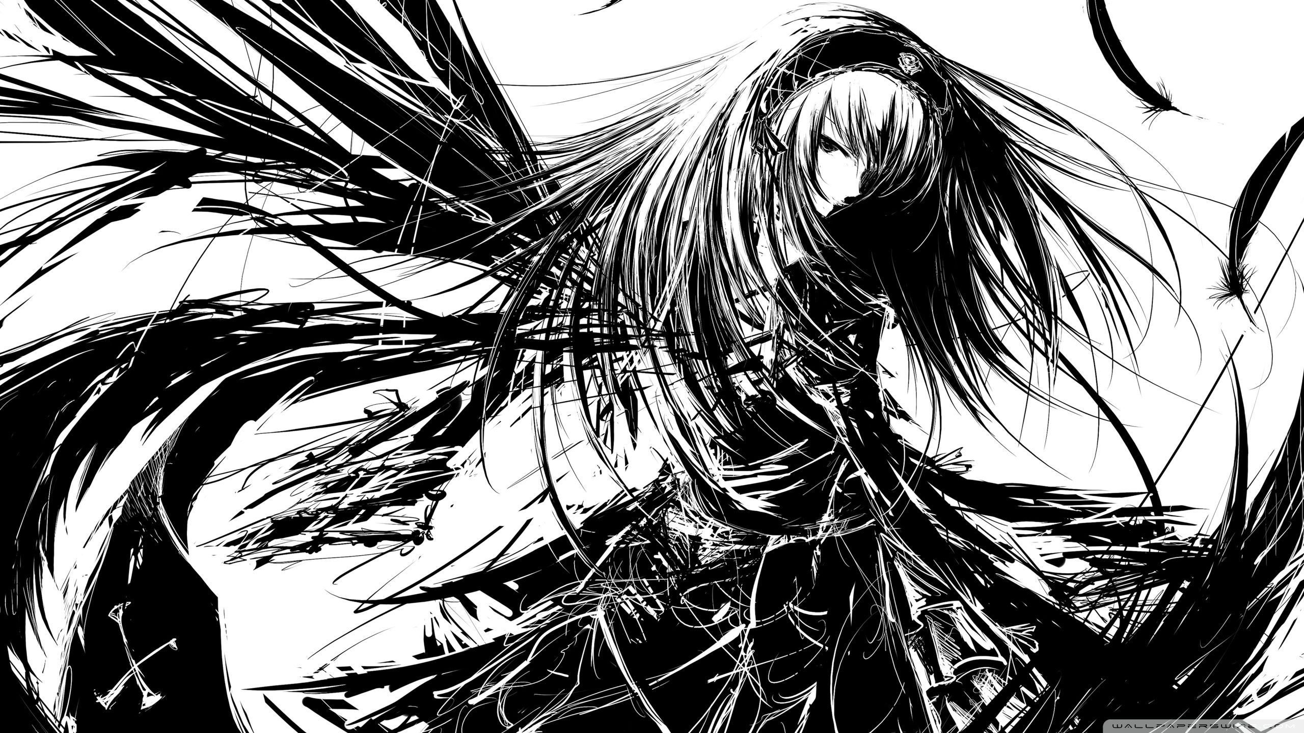 2560x1440 Black and White Manga Wallpaper, Desktop