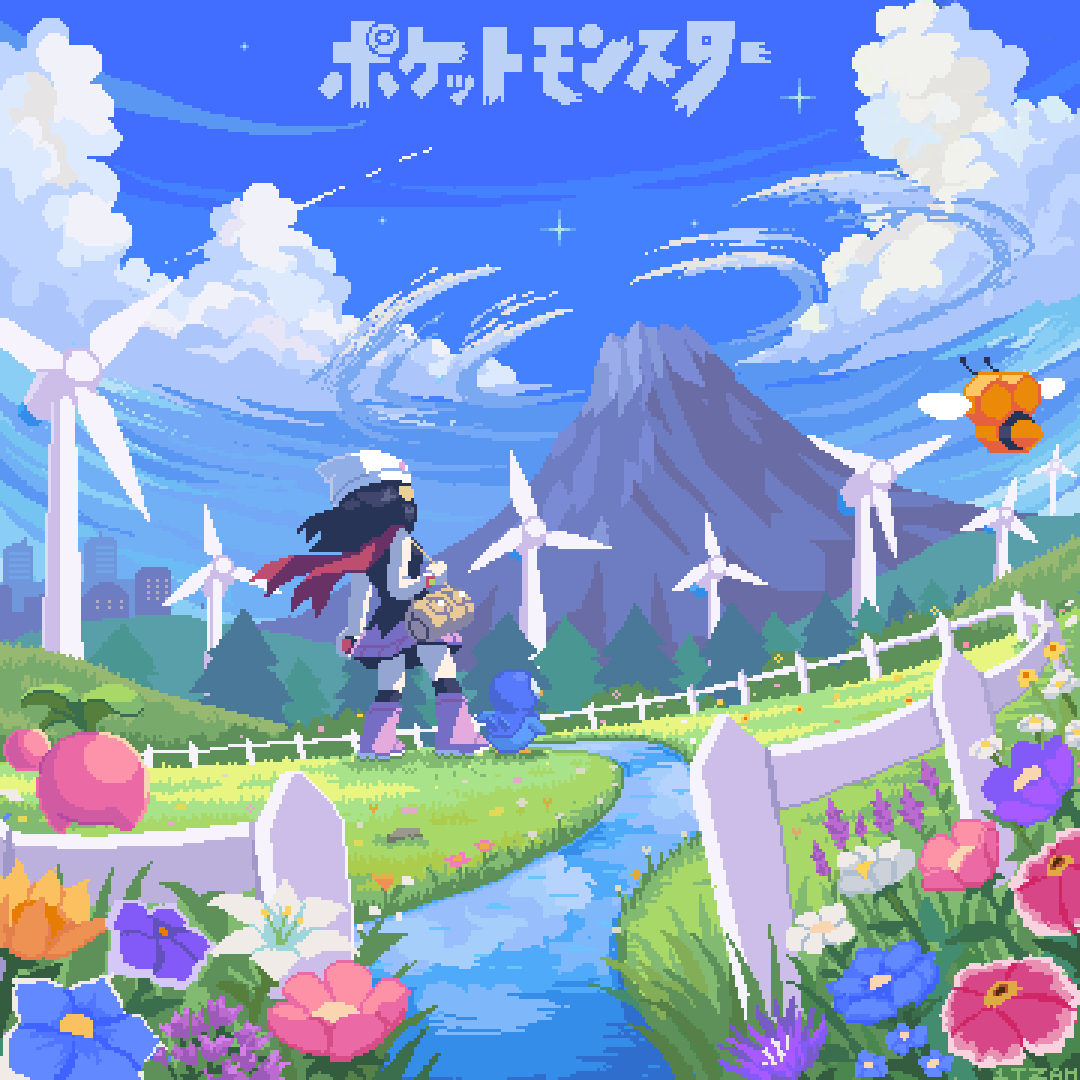 1080x1080 Floaroma Town Pixel Art. Animated, Phone