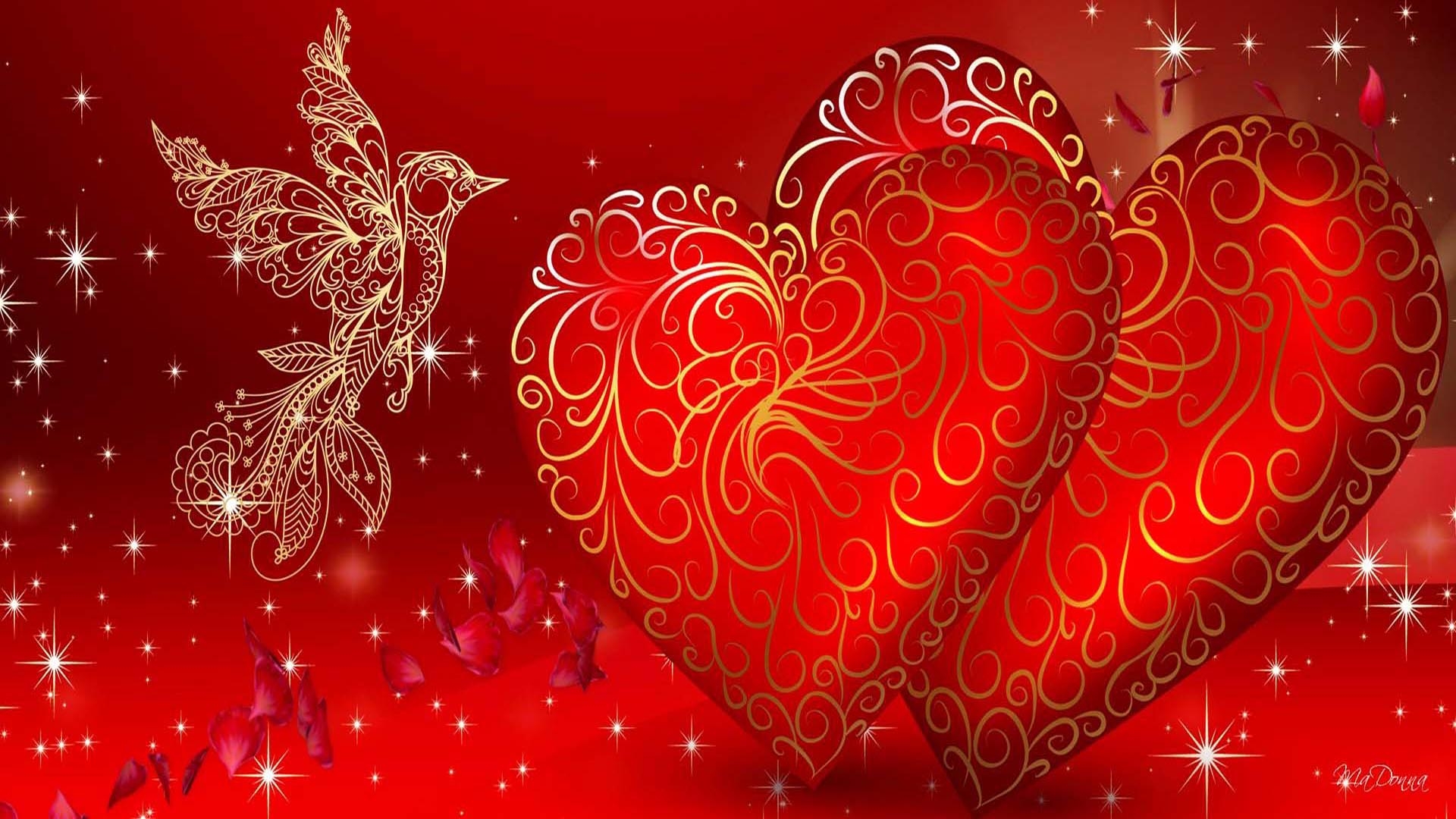 1920x1080 Love Red Heart Bird Love Wallpaper HD For Android Mobile Phones, Desktop