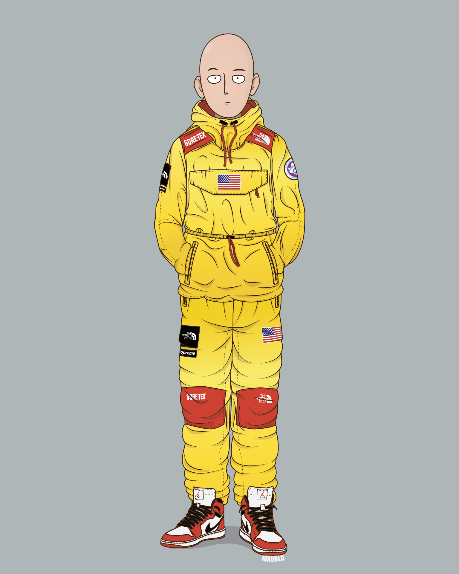 1540x1920 art Saitama x Supreme x The Northface. Black anime characters, One punch man anime, Anime hypebeast, Phone