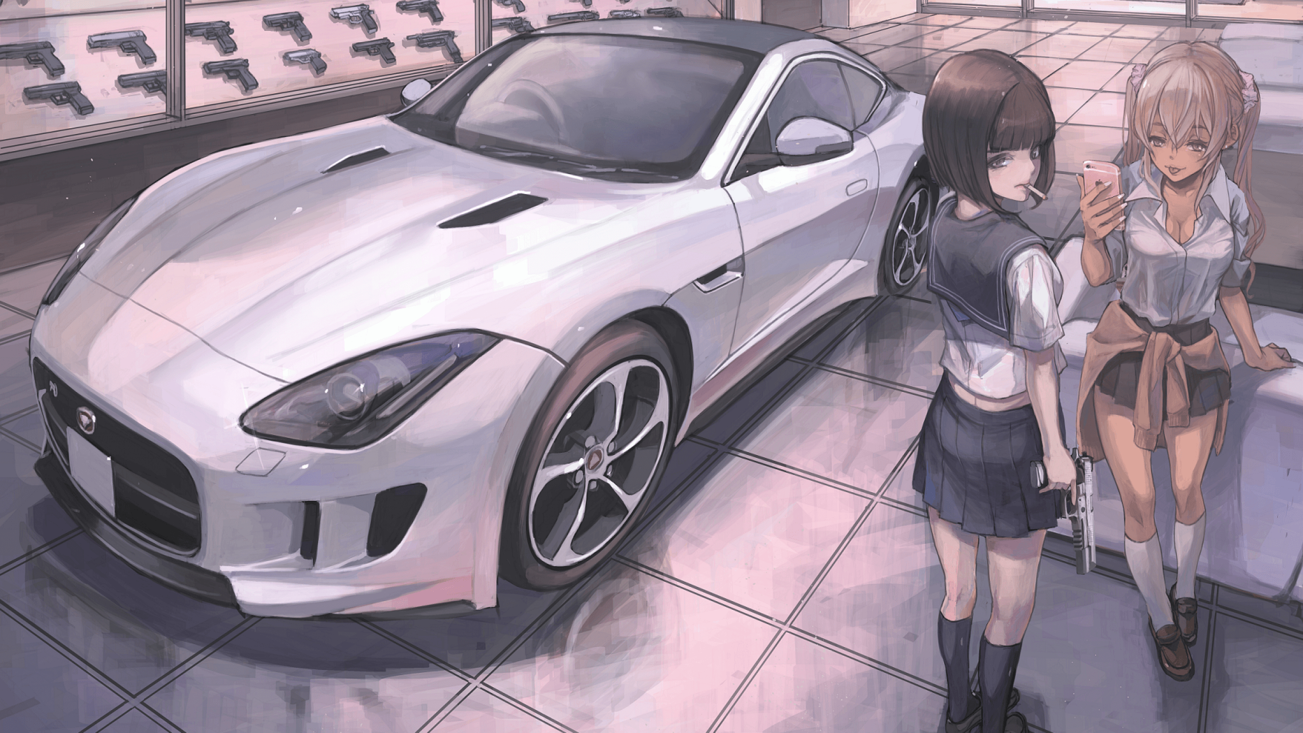 2560x1440 Download  Anime Sport Car, Anime Girls, School Girls, Desktop