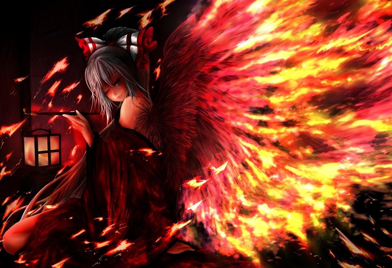 1280x880 Photo Touhou Collection Gothic Fantasy Wings fujiwara no mokou Anime, Desktop