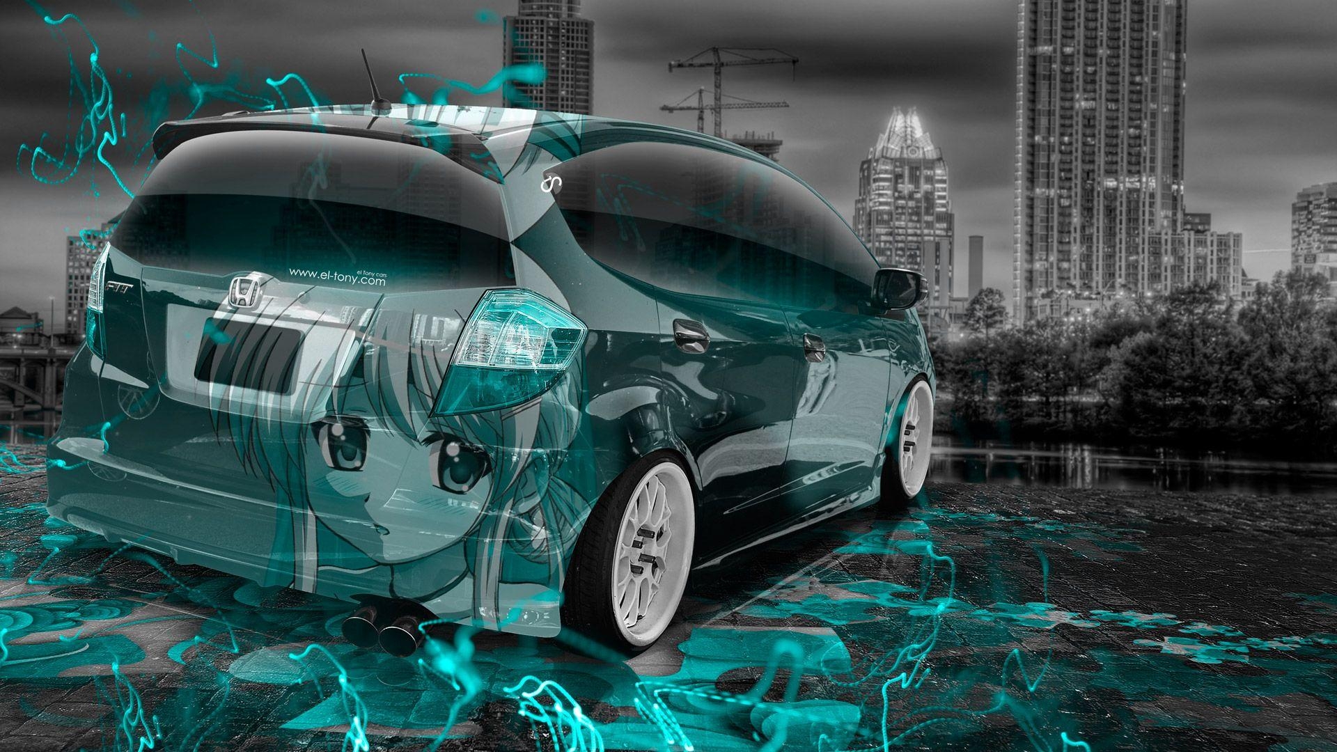 1920x1080 Honda Fit JDM Anime Girl Aerography City Car 2015, Desktop