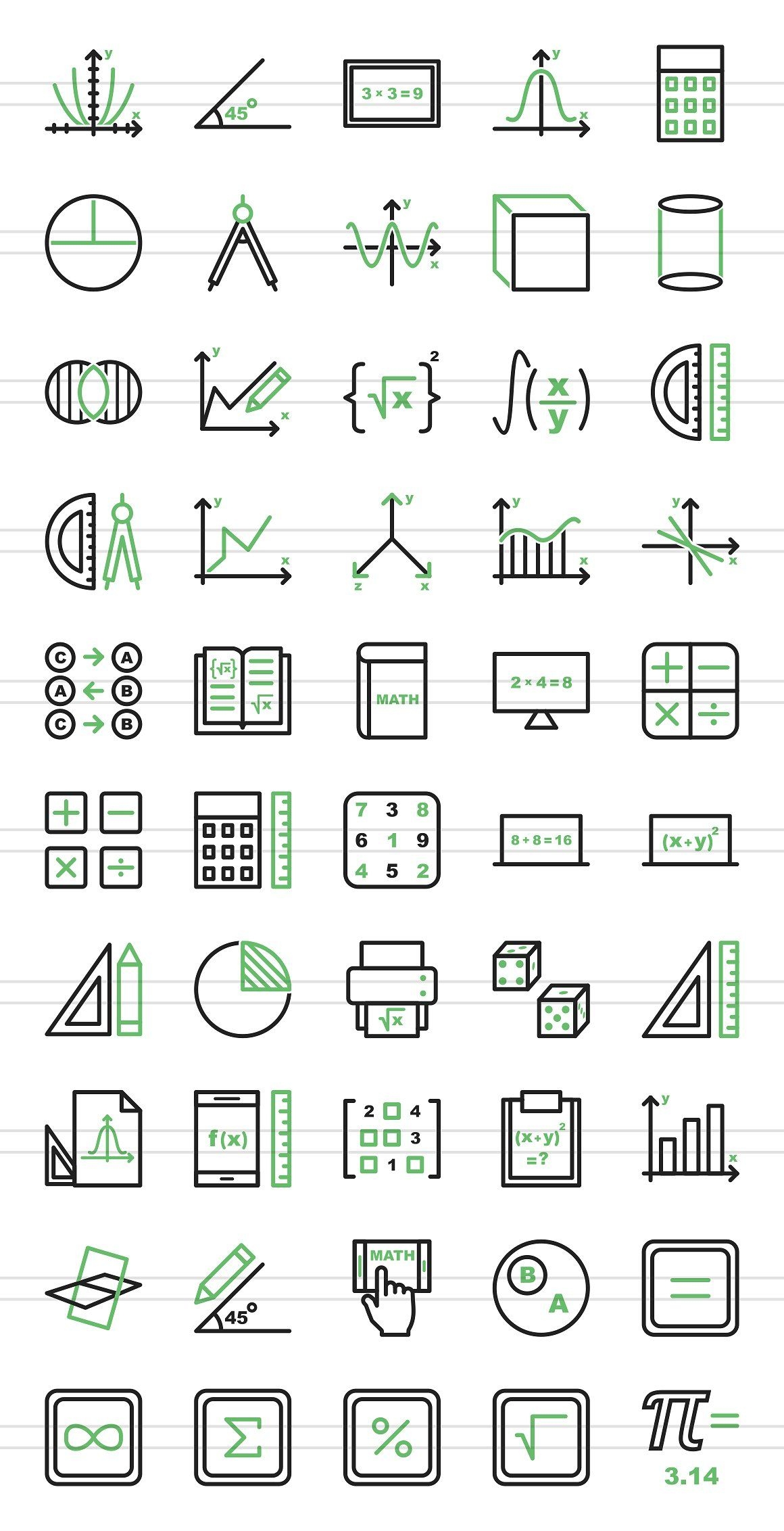 1160x2270 Math Symbols Green & Black Icon. Math design, Math doodles, Math drawing, Phone