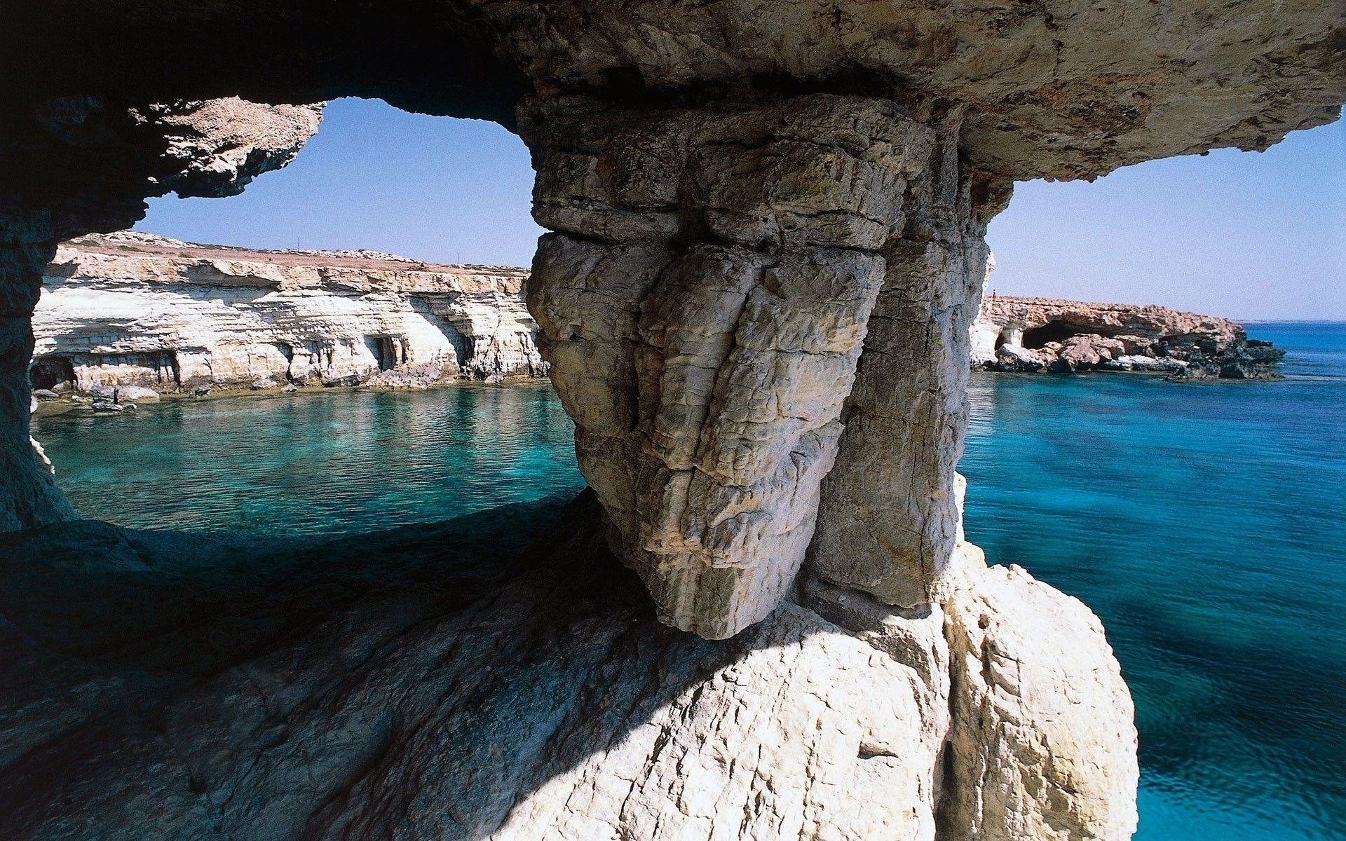 1920x1200 Download HD cave, Rock, Sea, Cliff, Cyprus, Beach, Island, Nature, Desktop