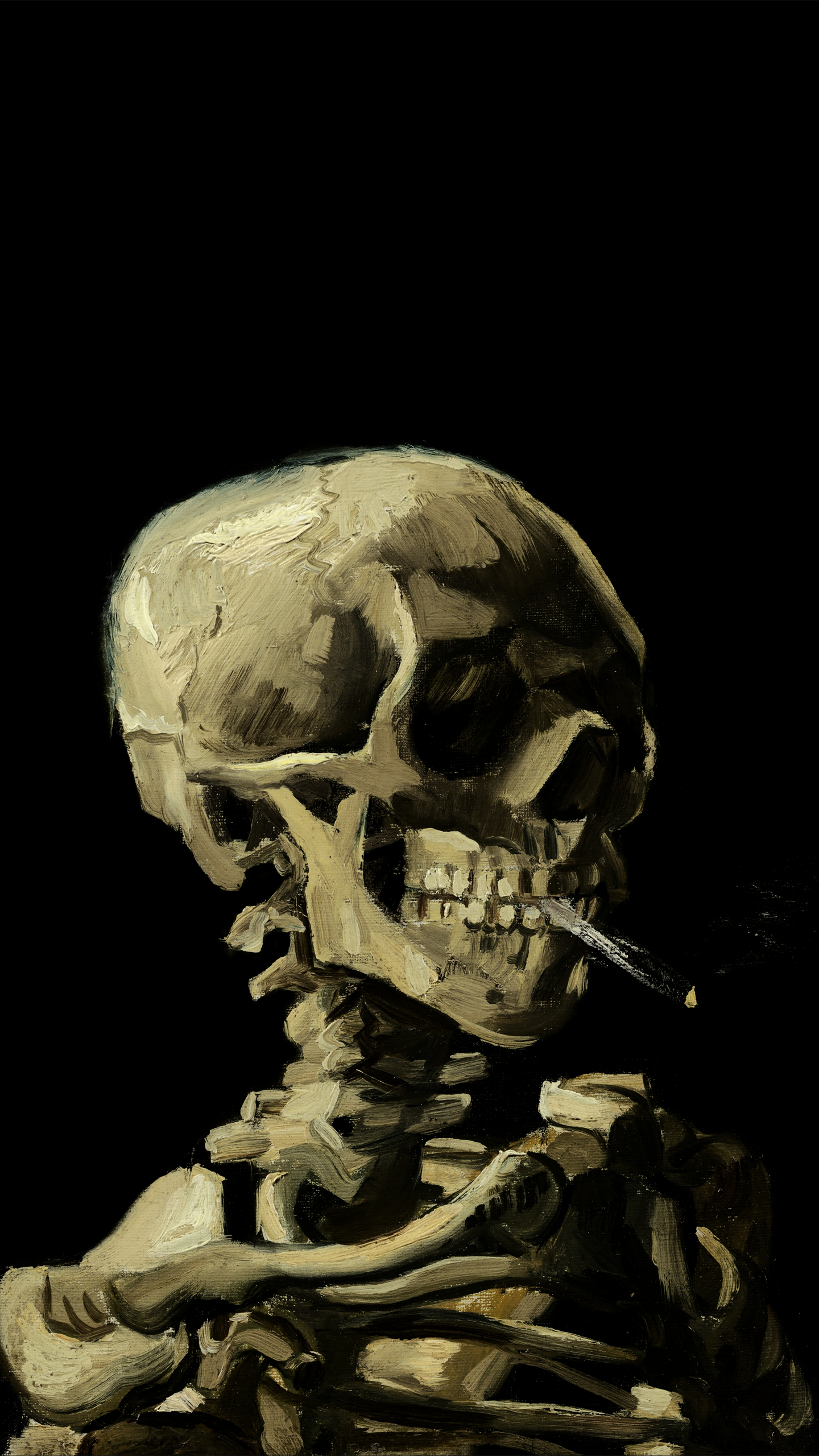 1440x2560 Skull of a Skeleton with Burning Cigarette' by Vincent van Gogh, 1885 [], Phone