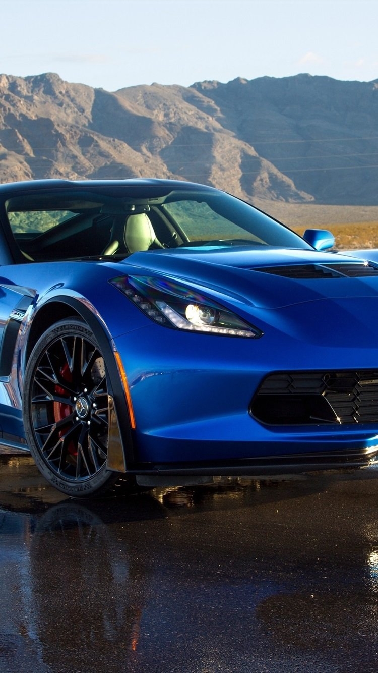 750x1340 iPhone Wallpaper 2014 Chevrolet Corvette C7 Blue Supercar Corvette Stingray Z06, Phone