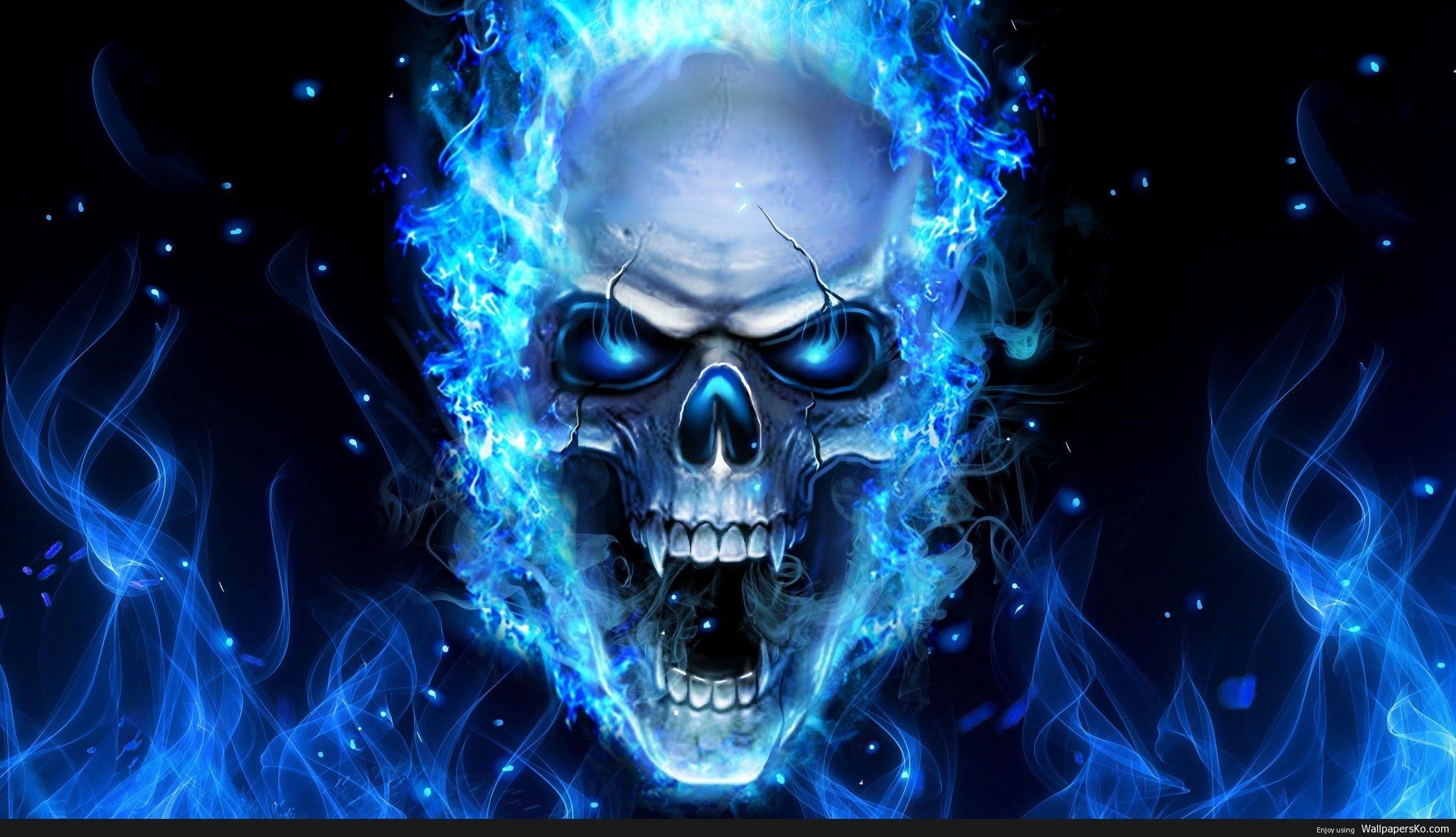 2250x1300 Skull On Blue Fire /skull On Blue Fire HD Wallpaper Download. Skull Artwork, Skull Picture, Skulls Drawing, Desktop