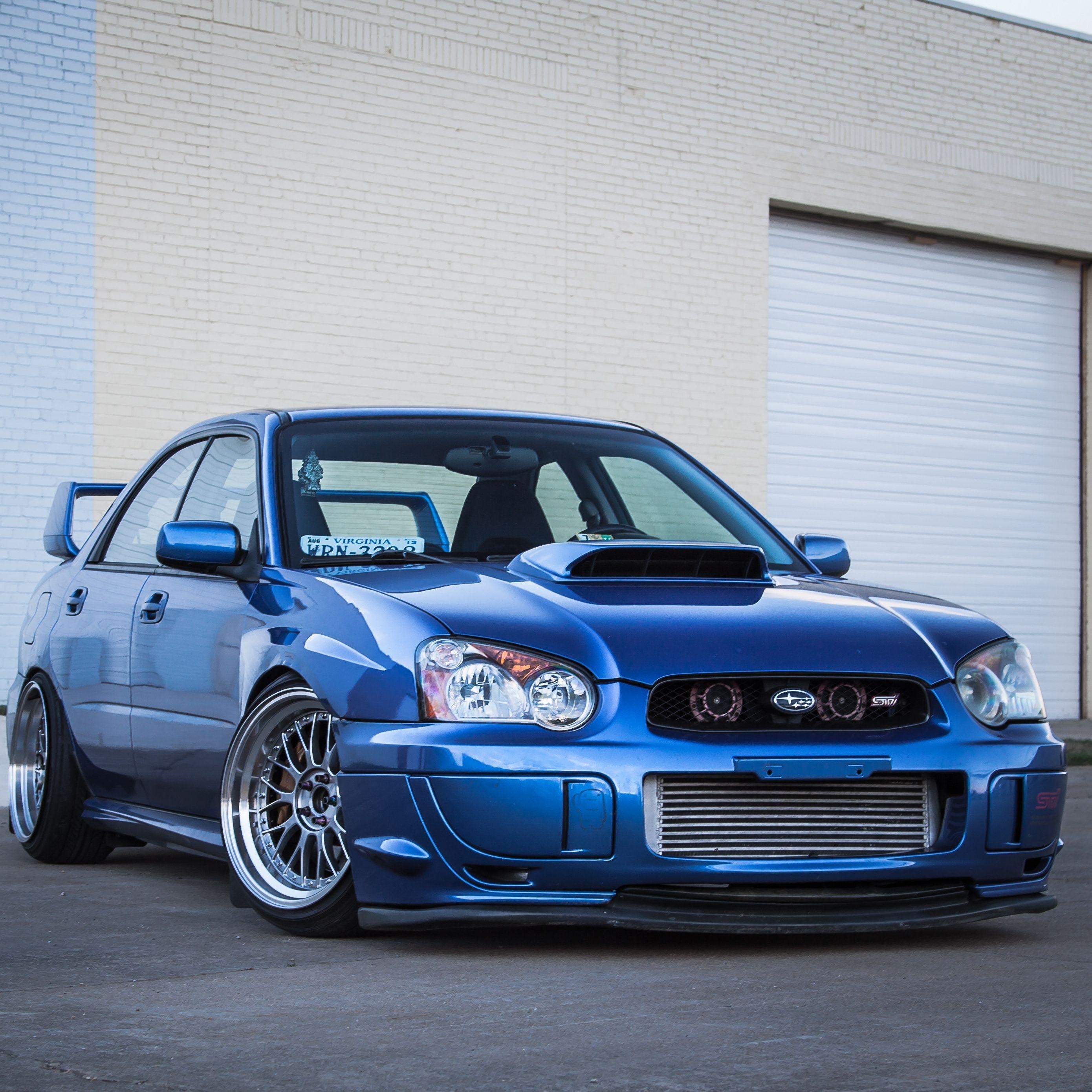 2780x2780 Download wallpaper  subaru, impreza, wrx, sti, blue, garage, Phone