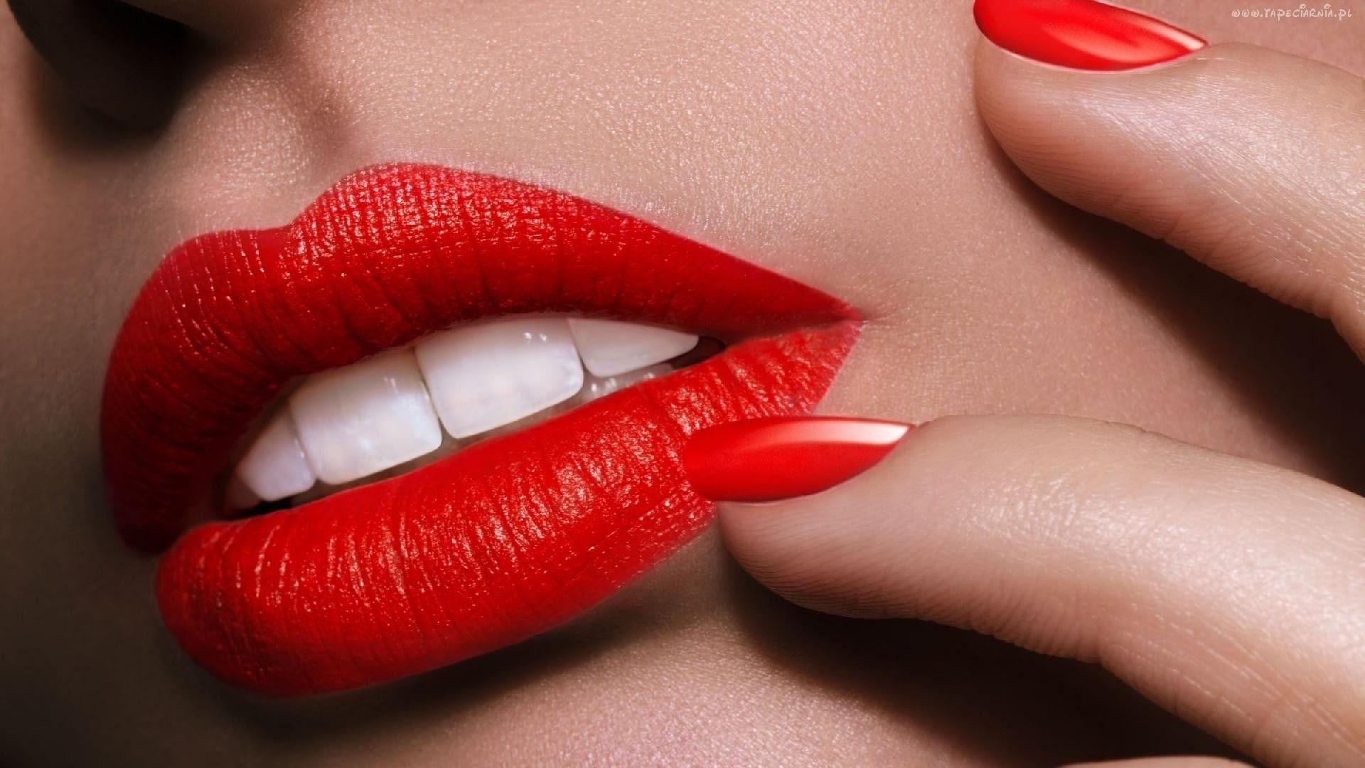 1920x1080 Women Lips Mouth Nail Polish Red Lipstick White Teeth HD Wallpaper, Desktop