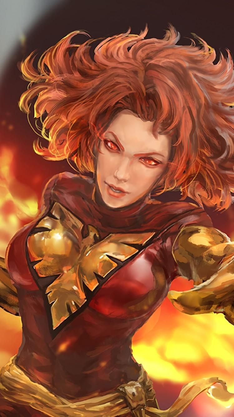 750x1340 Download  X Men, Jean Grey, Dark Phoenix, Marvel Girl, Red, Phone