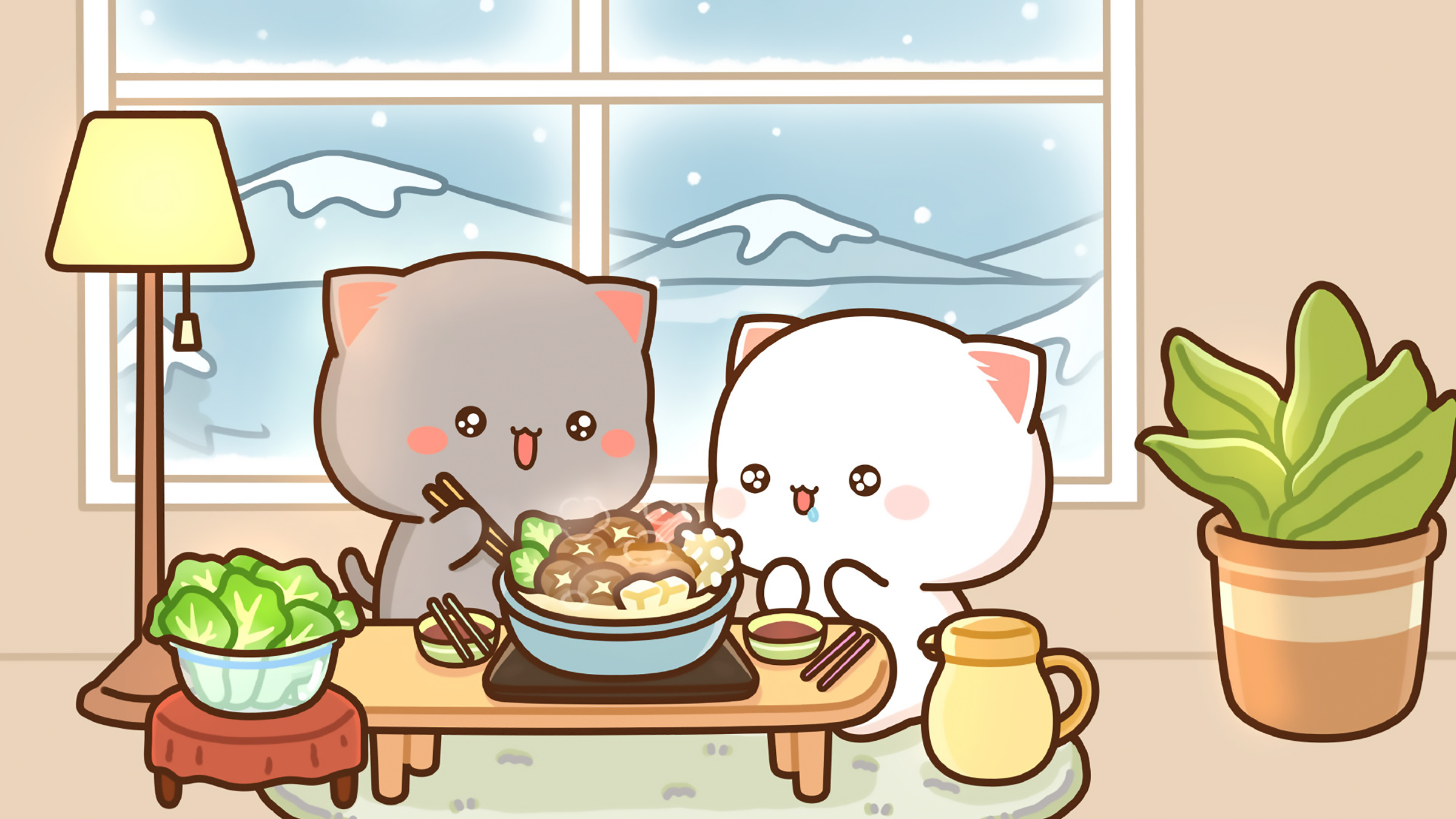 2400x1350 Peach & Goma Yummy Winter Hotpot, Desktop