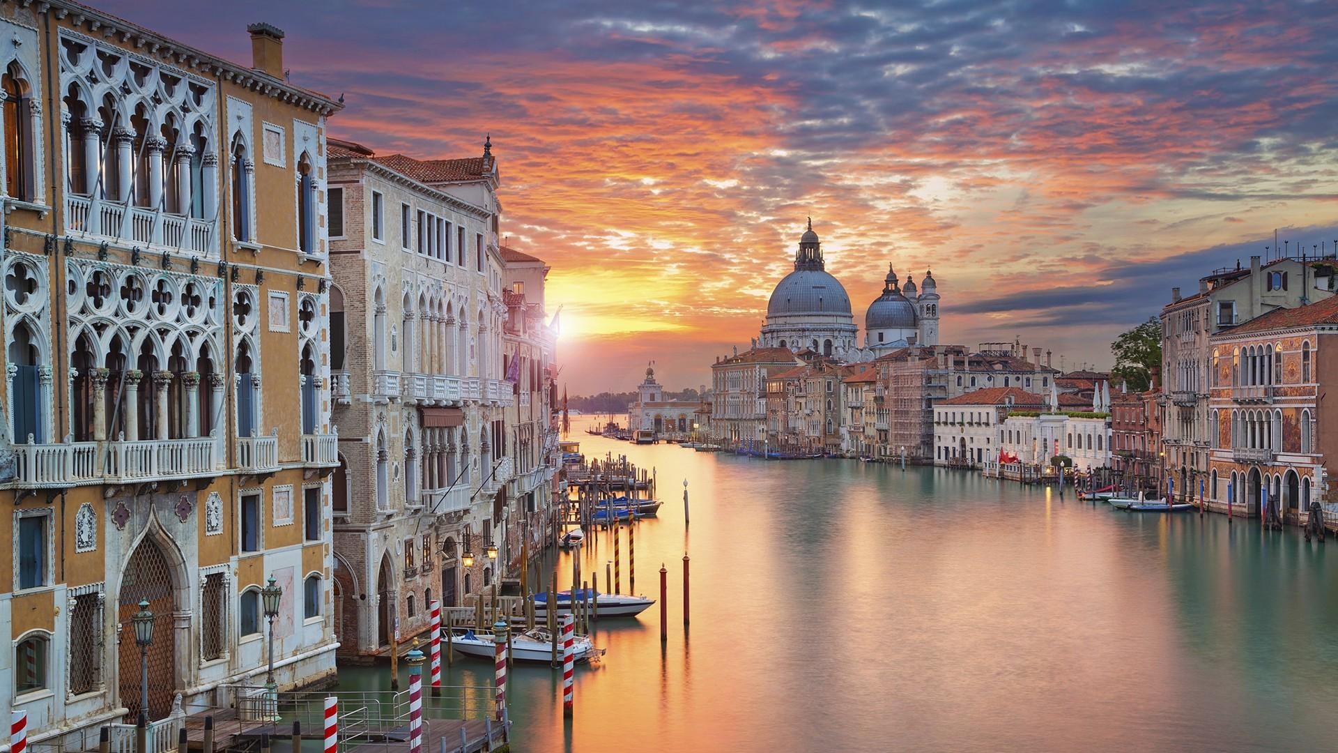 1920x1080 clouds, #Venice, #cityscape, #town, #cathedral, #water, #sky, #boat, Desktop