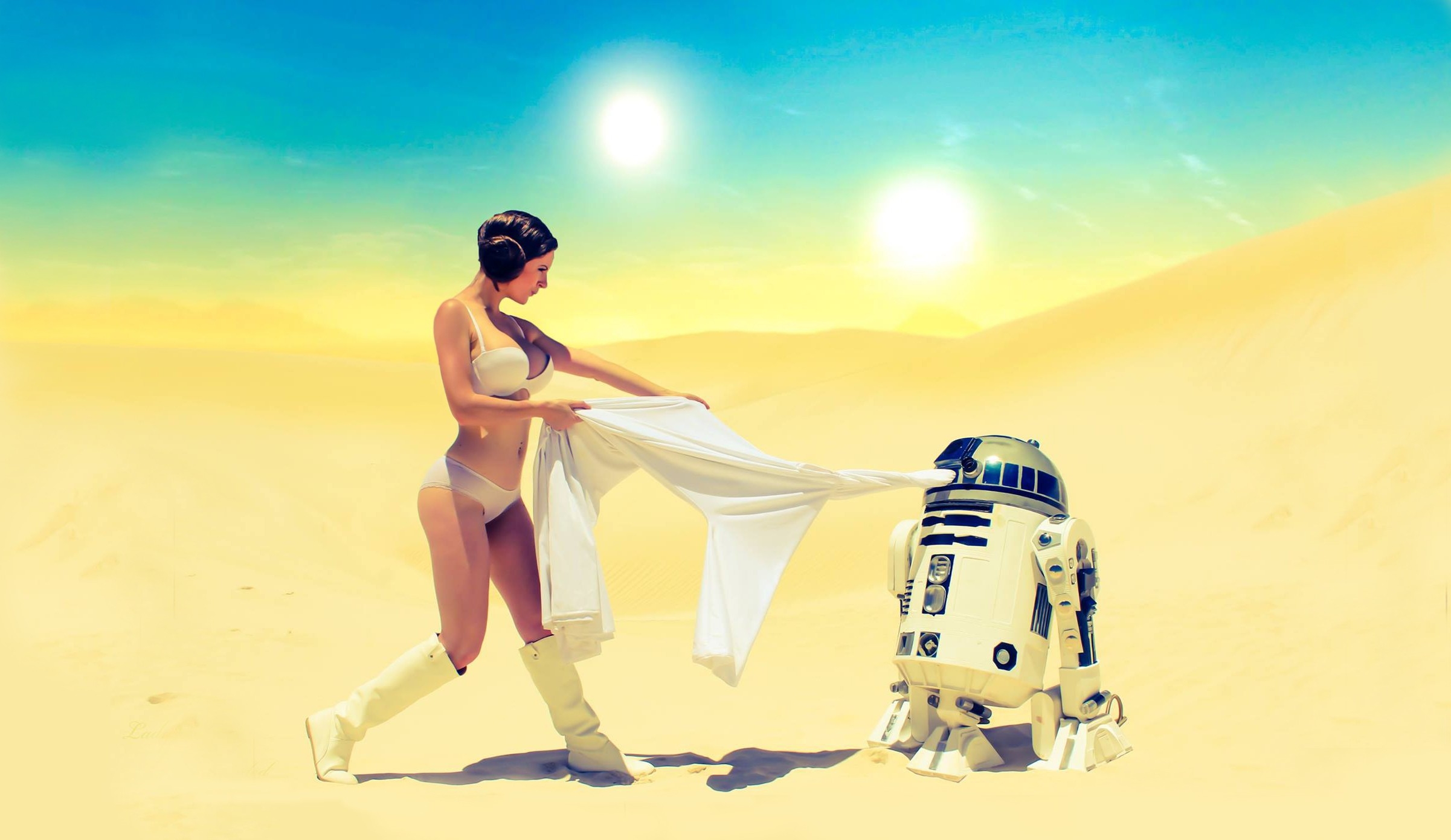 2410x1400 Wallpaper, illustration, Star Wars, R2 D computer wallpaper, Desktop