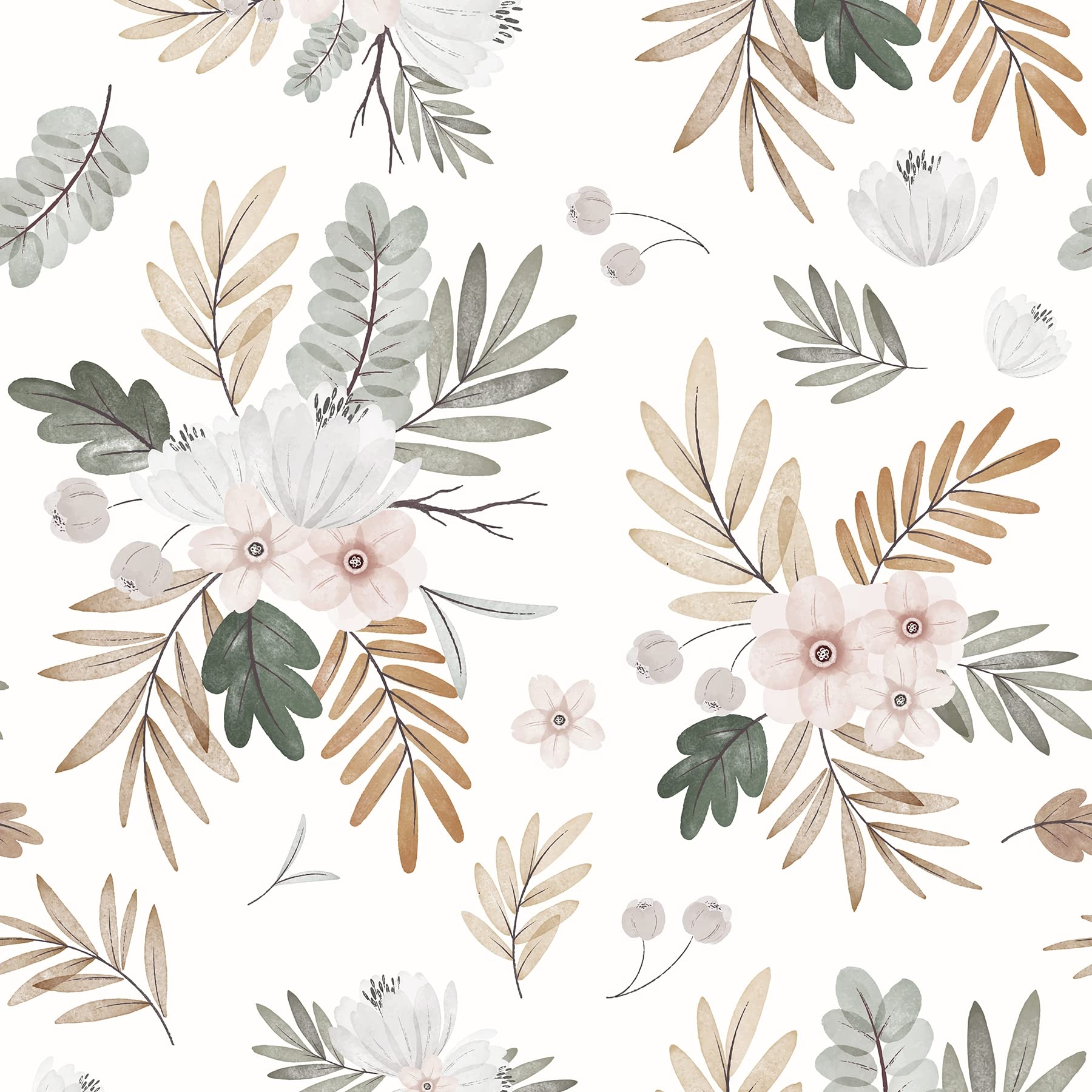 1800x1800 JiffDiff Boho Wallpaper Peel And Stick Honey Wheat Watercolor Flowers Wallpaper Peel And Stick Contact Paper (Honey Ash 30sq.ft), Phone