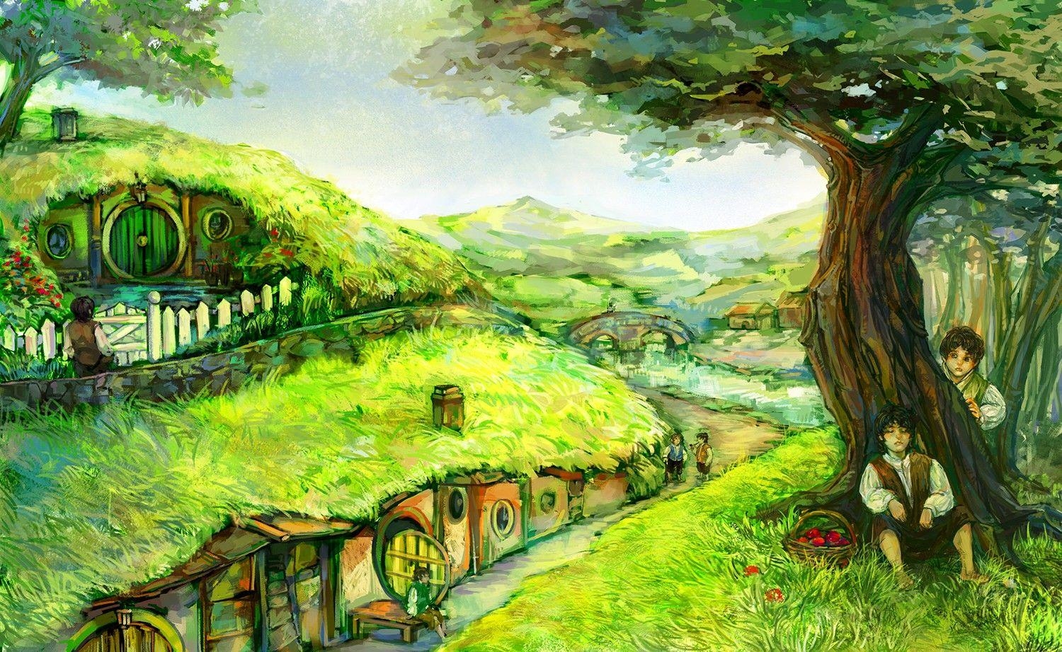 1500x930 Other: LOTR Shire Hobbit Painting Cottage Hobbits Wallpaper, Desktop