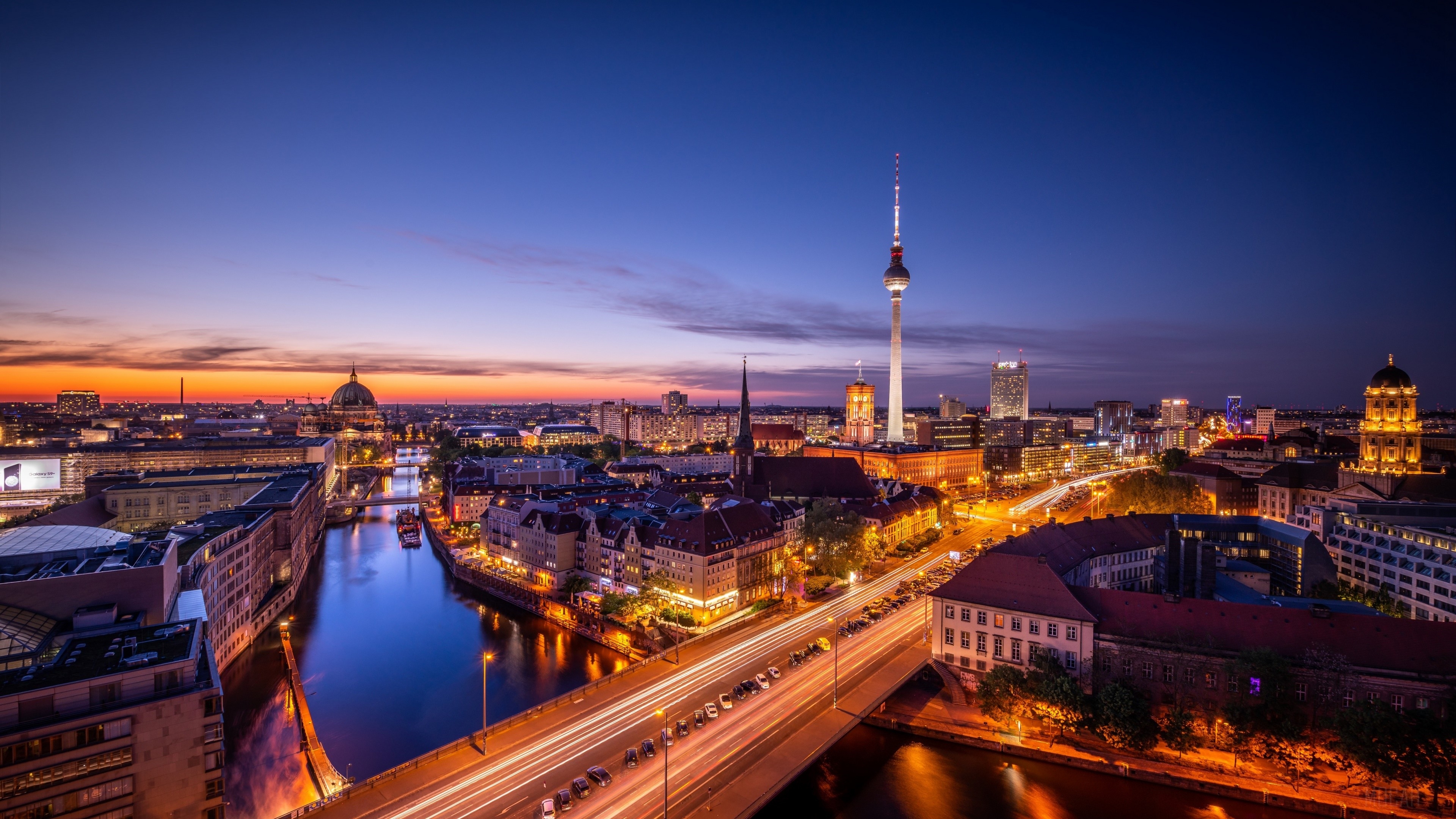 3840x2160 Berlin, Building, City, Germany, Night, River 4k Gallery HD Wallpaper, Desktop