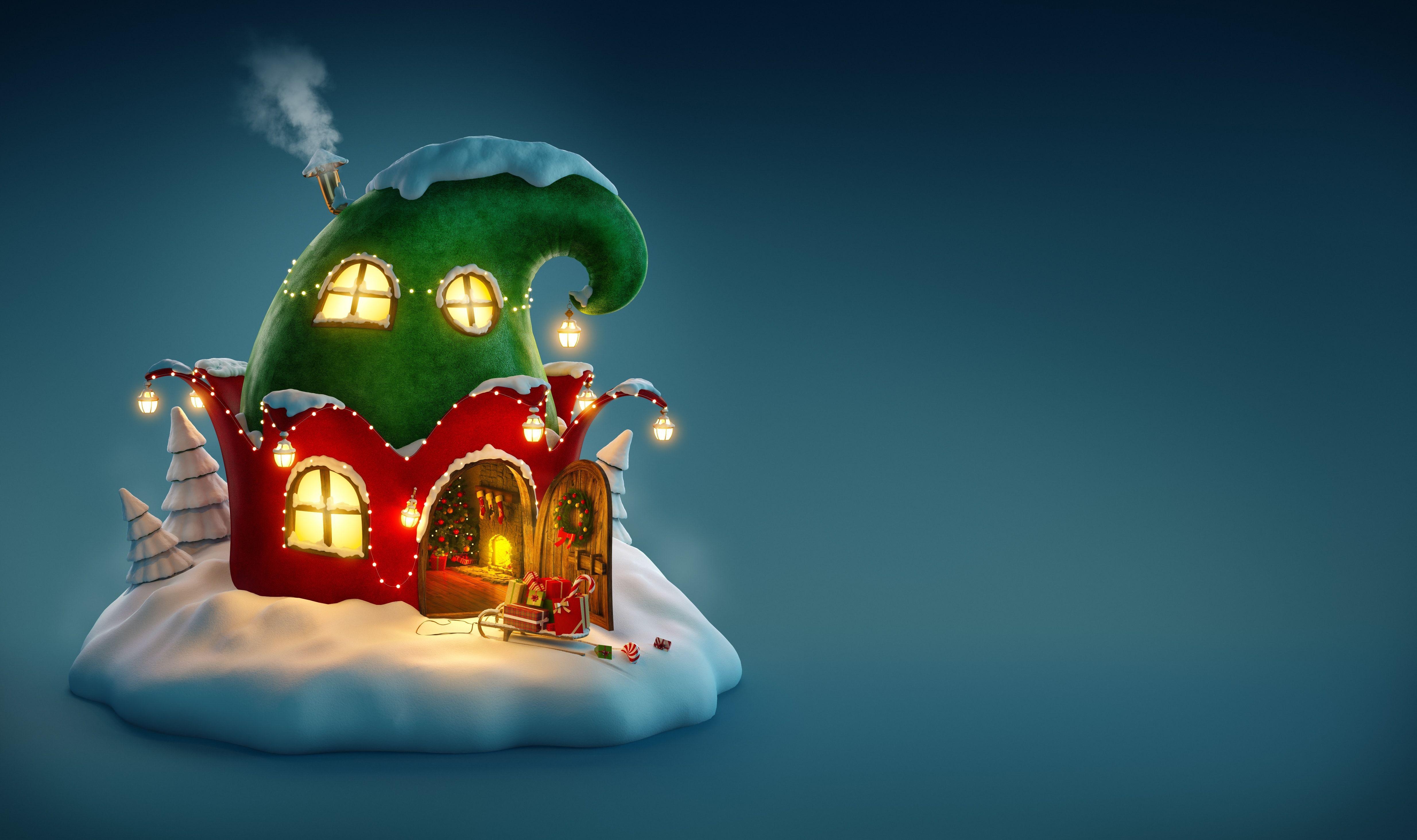 4940x2930 Christmas Fairy House 4k Wallpaper and Free, Desktop