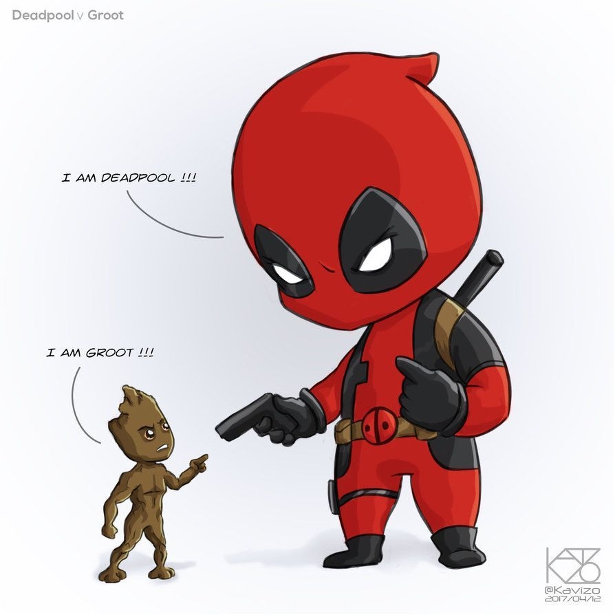 900x900 Deadpool v Groot by Kavizo by KAVIZO. Deadpool cartoon, Cute deadpool, Deadpool wallpaper funny, Phone