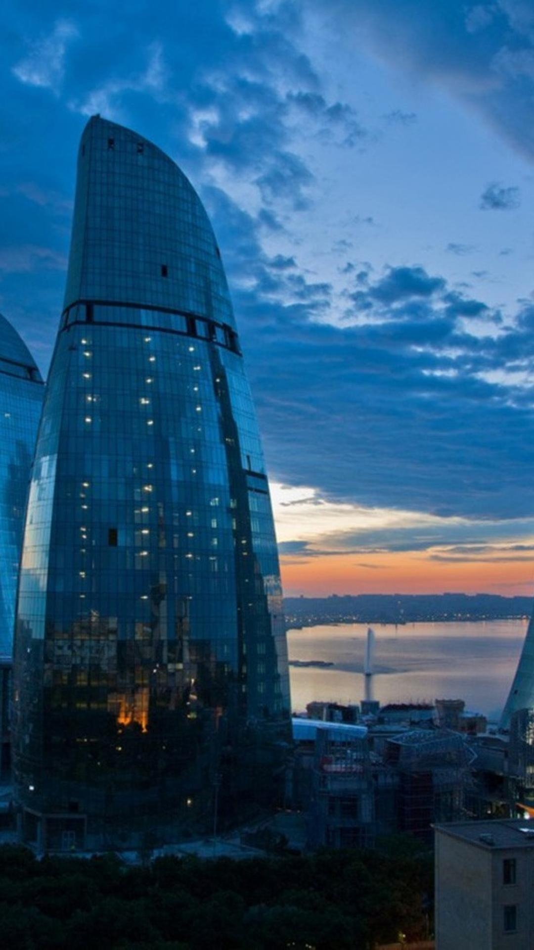 1080x1920 Futuristic architecture design buildings azerbaijan baku flame, Phone