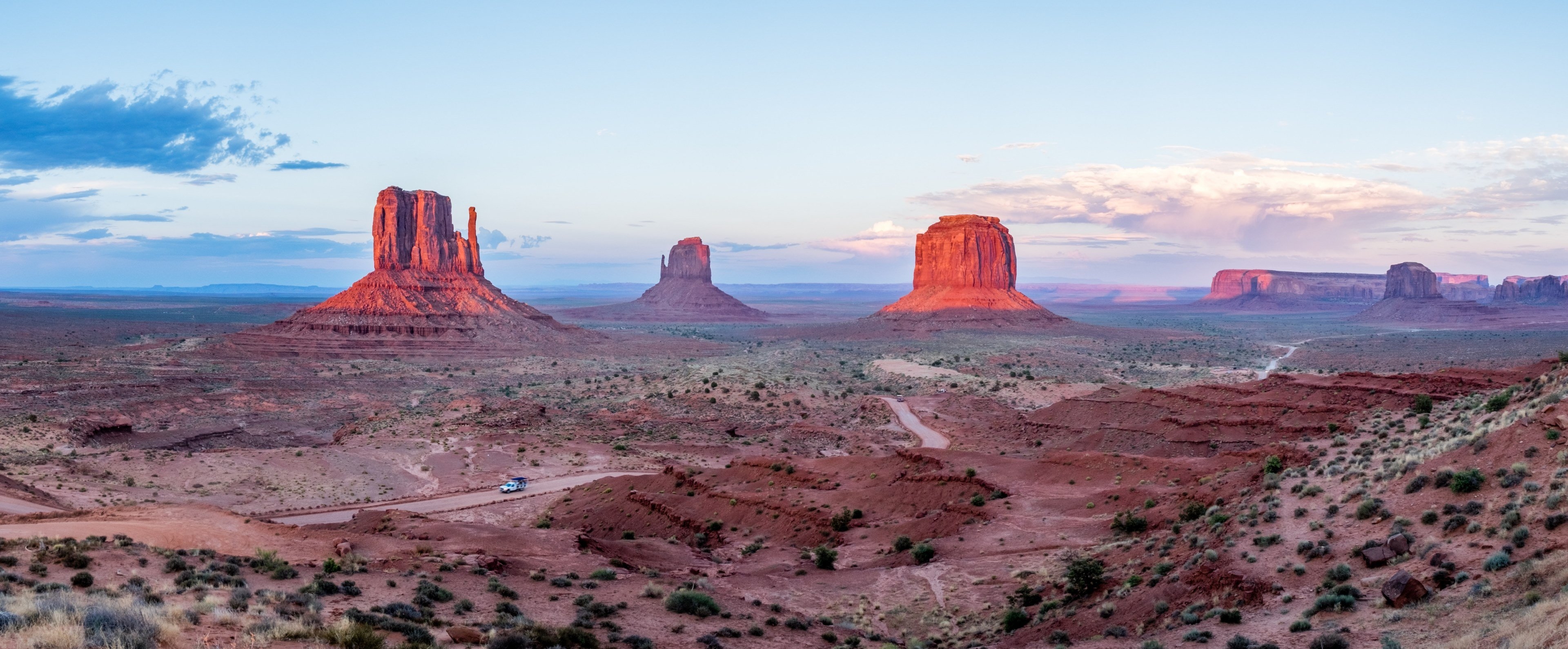 3840x1600 sunsets in the monument valley 4k wallpaper and background, Dual Screen