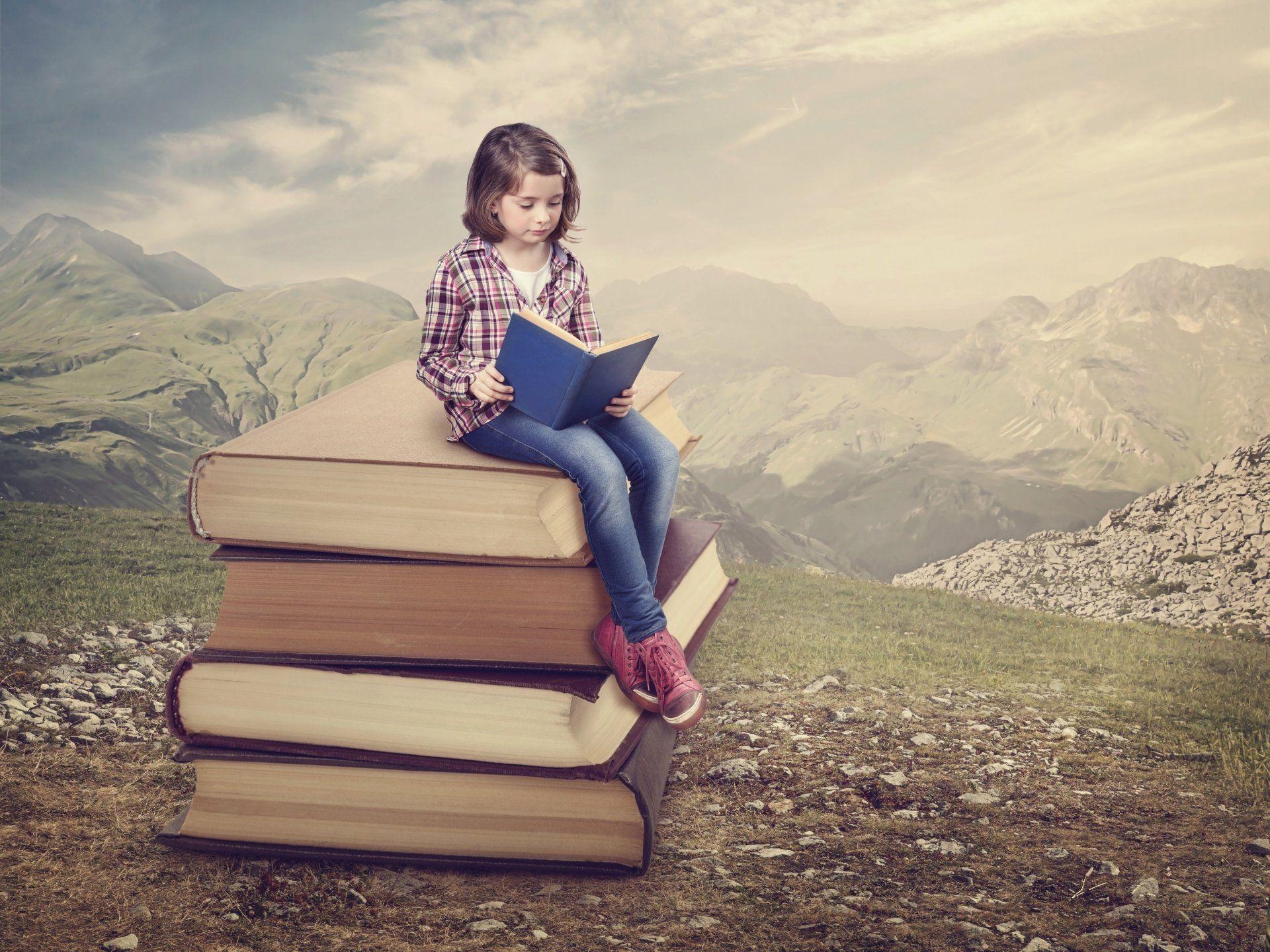 1920x1440 girl books reading mountain nature HD wallpaper, Desktop