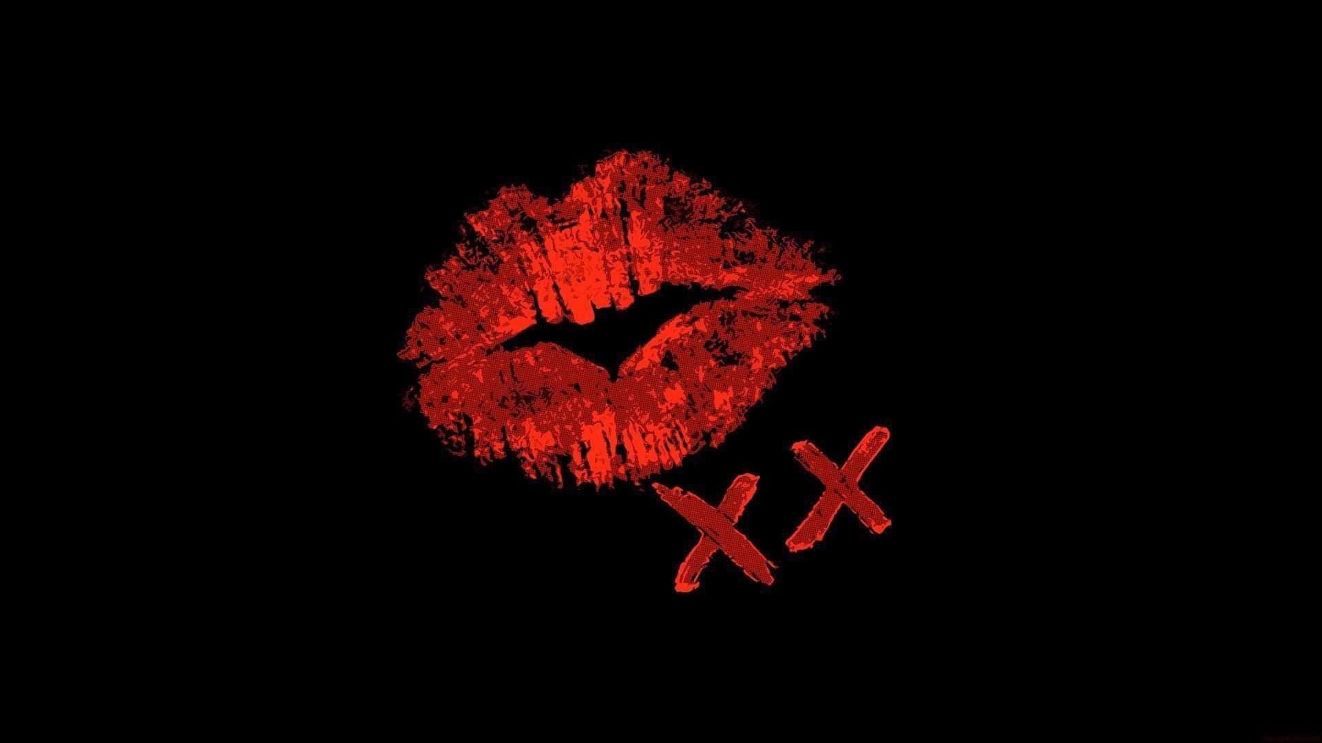 1920x1080 Red Lips Black Background, Desktop