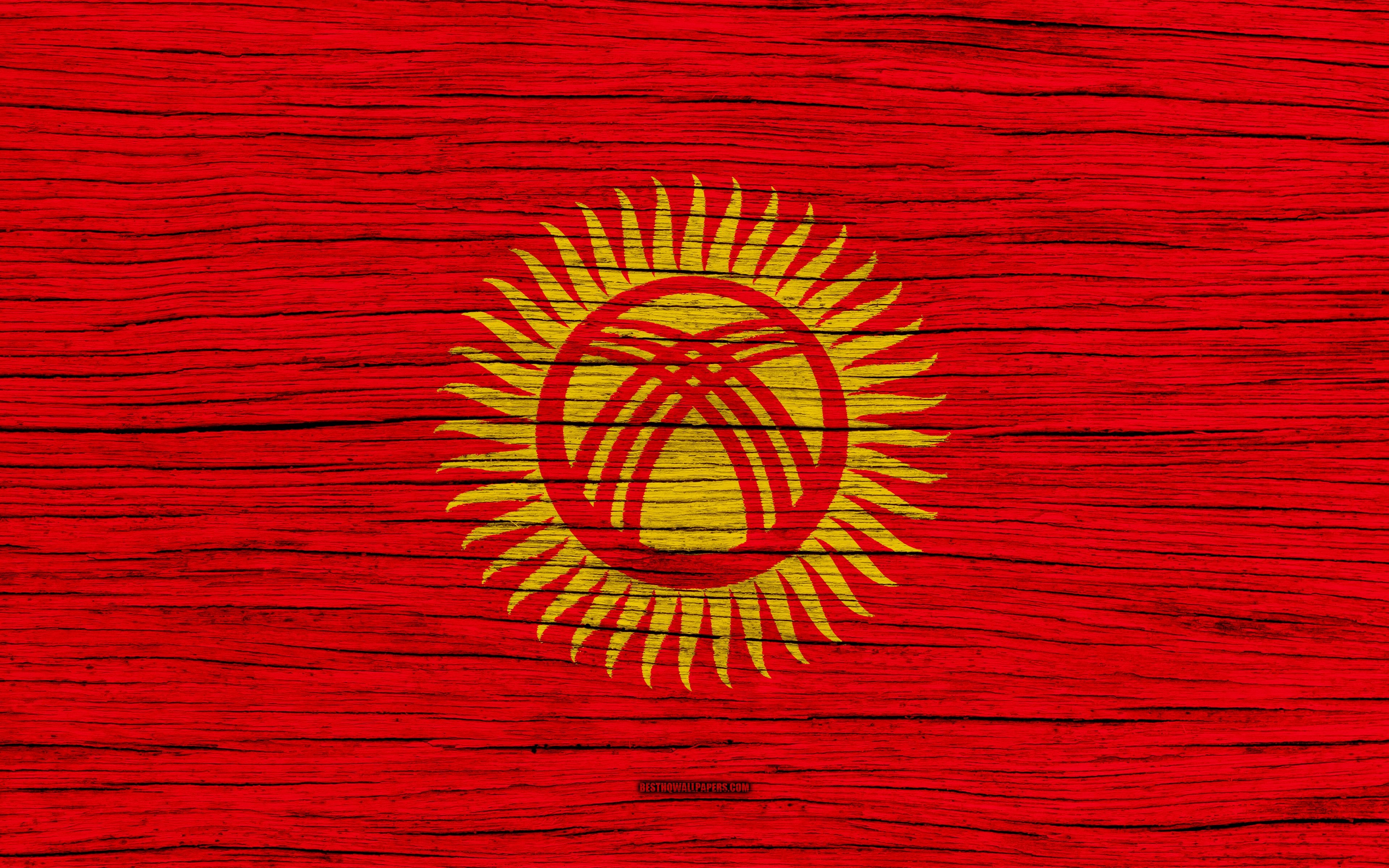 3840x2400 Download wallpaper Flag of Kyrgyzstan, 4k, Asia, wooden texture, Desktop