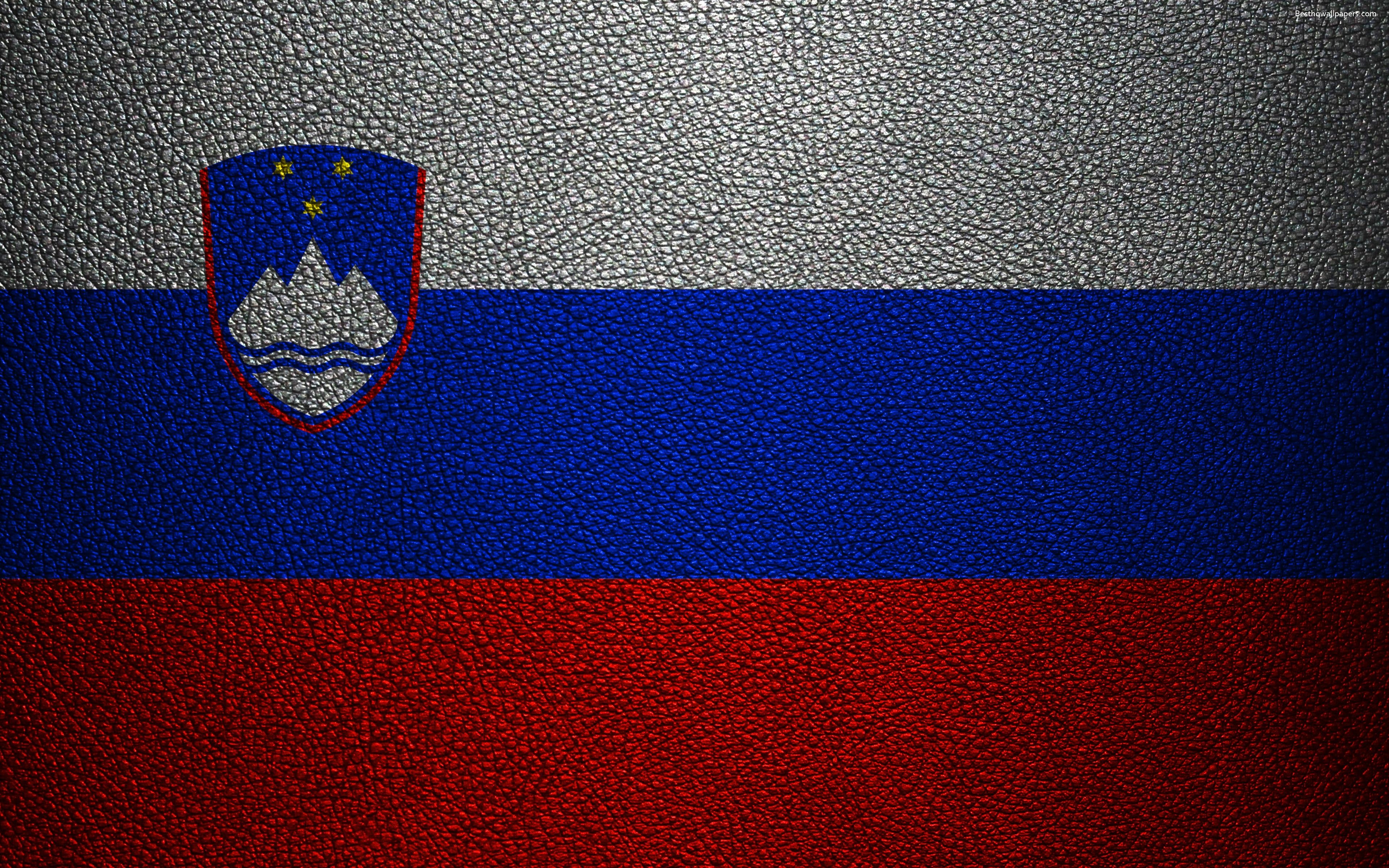 3840x2400 Download wallpaper Flag of Slovenia, 4k, leather texture, Slovenian, Desktop