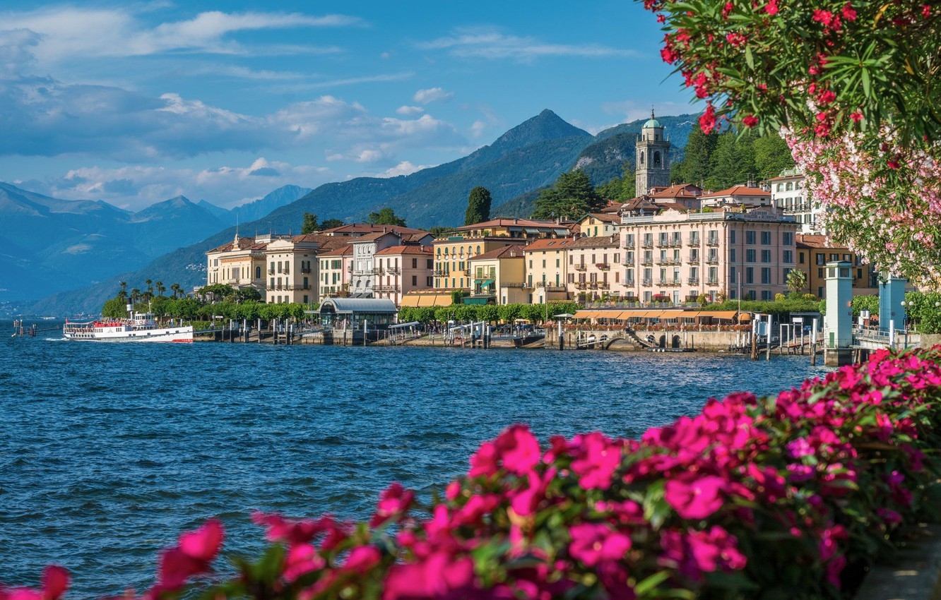 1340x850 Wallpaper flowers, mountains, home, Italy, lake Como image for desktop, section город, Desktop