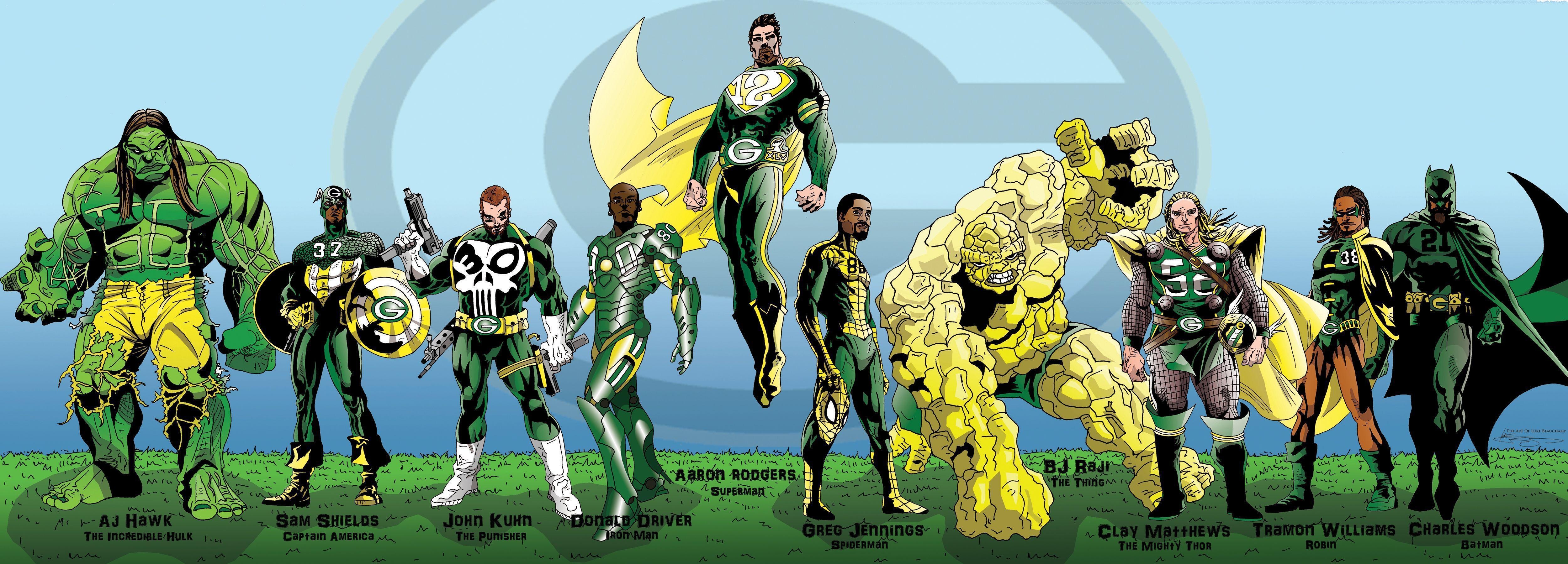 5000x1800 GREEN BAY PACKERS nfl football comics superhero wallpaper, Dual Screen