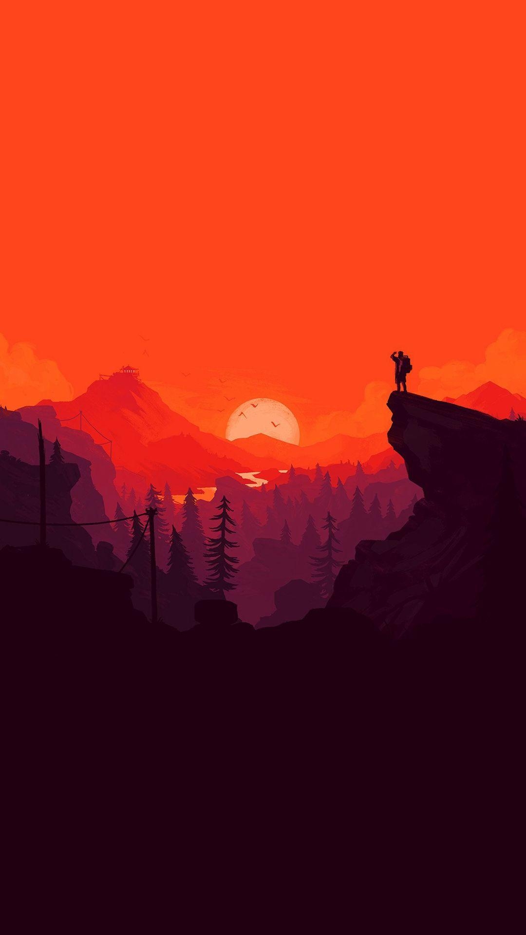 1080x1920 Nature Sunset Simple Minimal Illustration Art Red iPhone 8, Phone