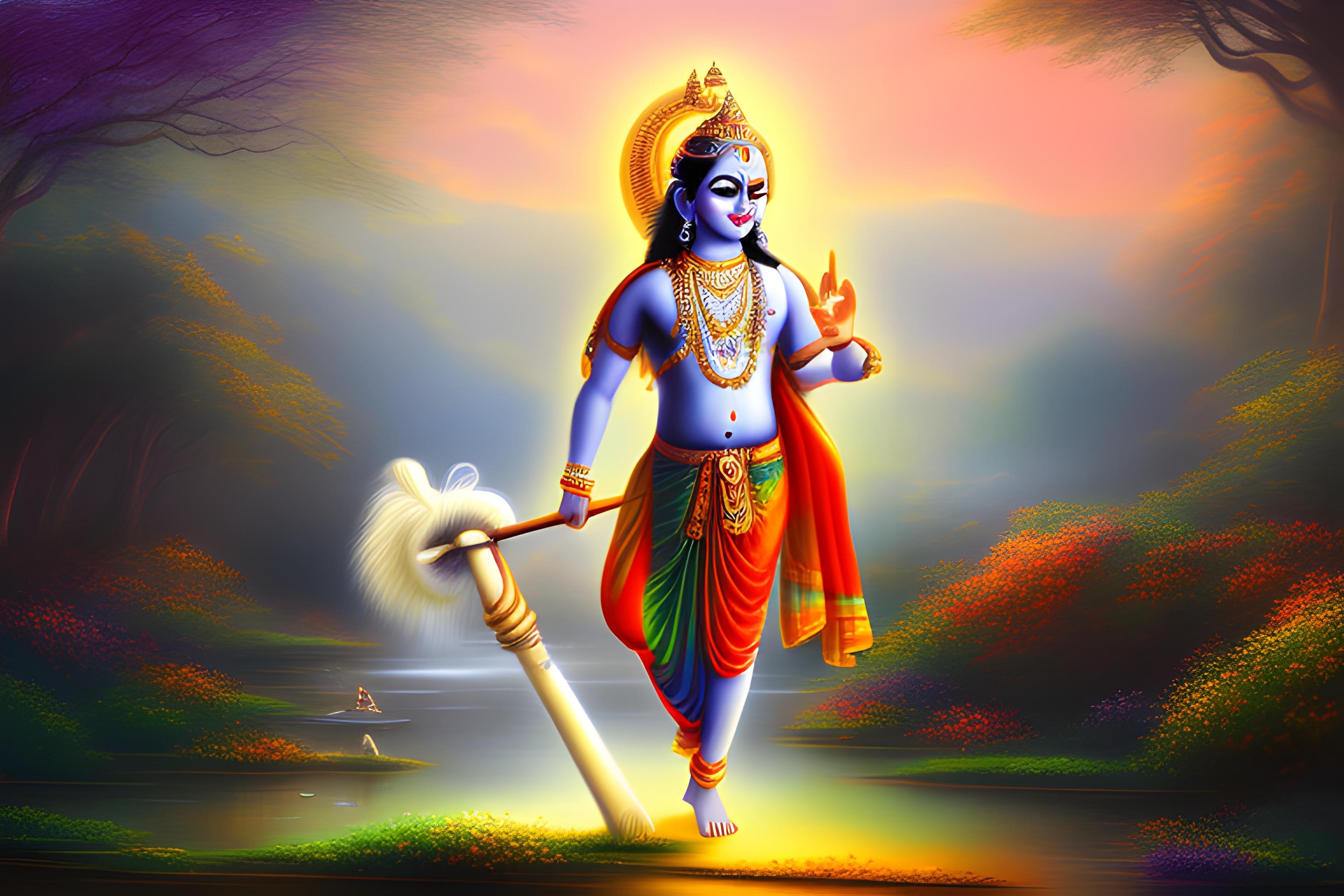 3080x2050 lord krishna with beautiful landscape, Desktop