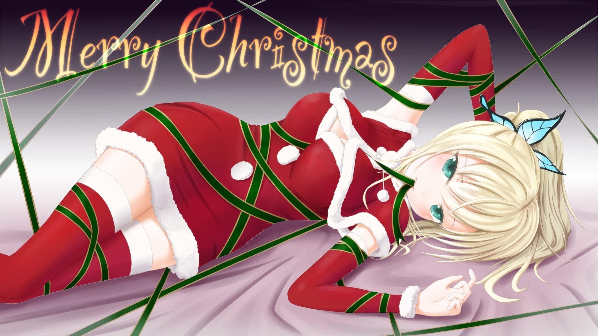 1920x1080 Female anime character illustration with merry Christmas, Desktop