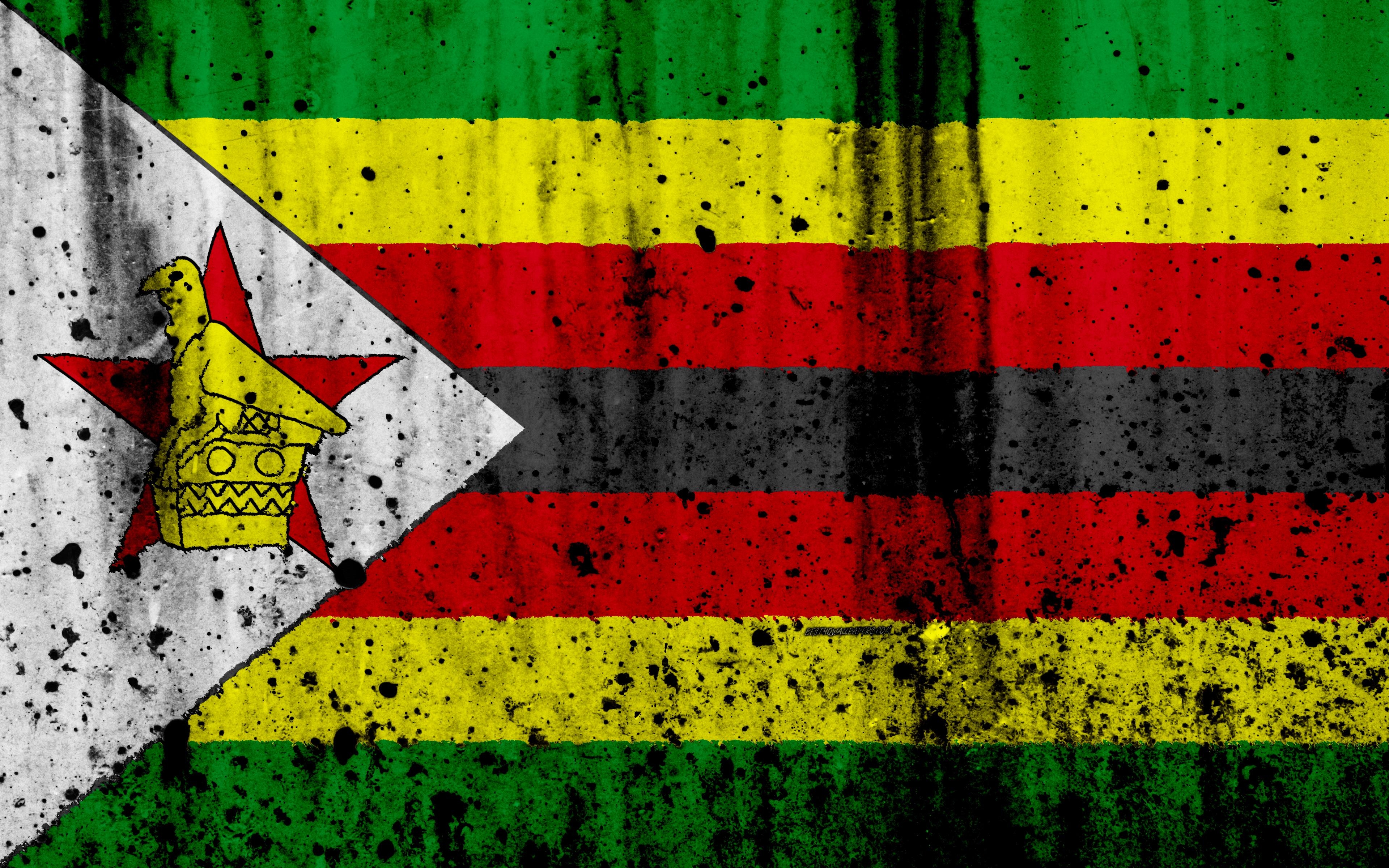 3840x2400 Download wallpaper Zimbabwean flag, 4k, grunge, flag of Zimbabwe, Desktop