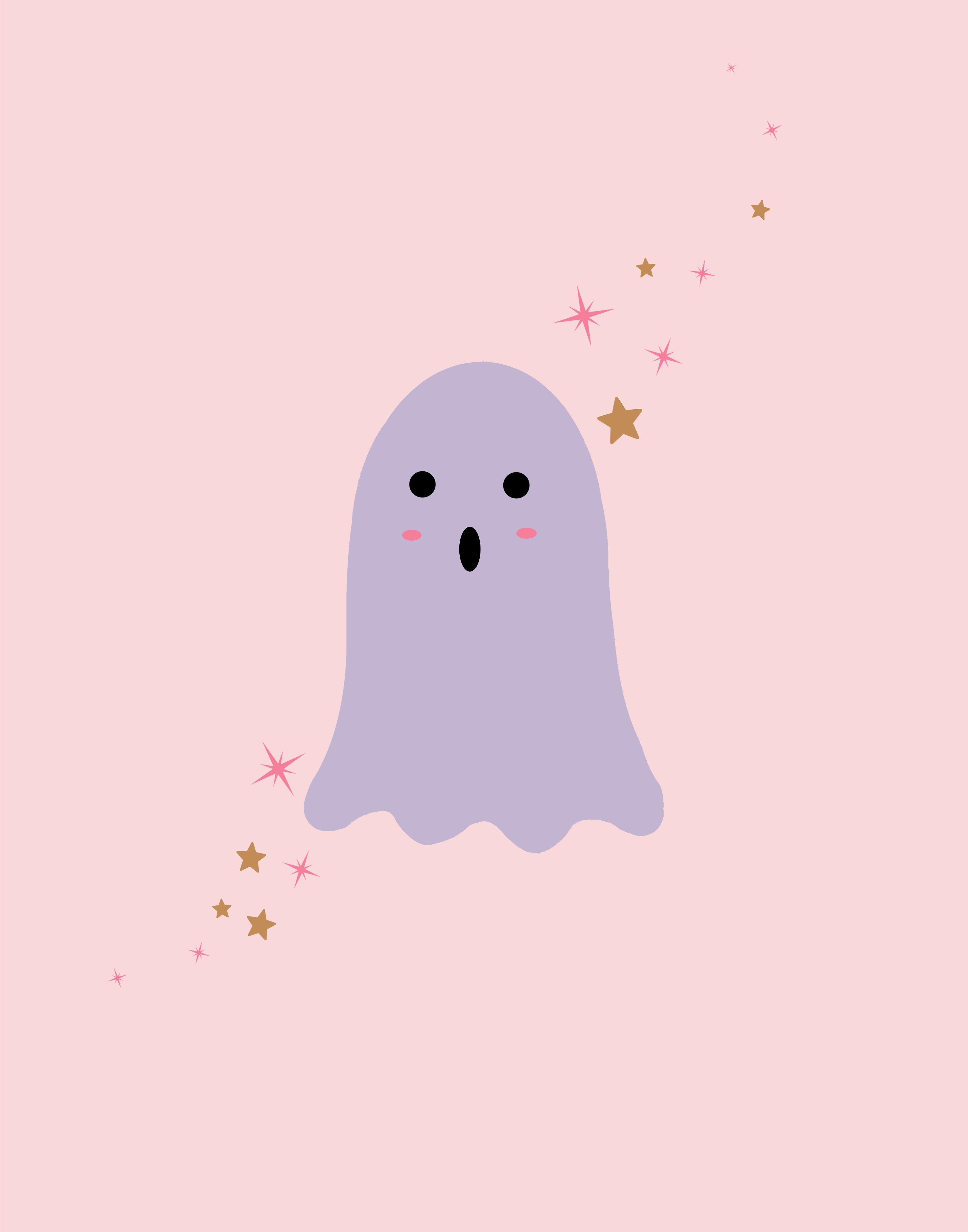 3300x4200 Halloween cute small ghost, halloween digital decor, printable wall art, nursery kid wall decor, purple spirit, gold pink stars. Cute fall wallpaper, Halloween prints, Modern artwork abstract, Phone