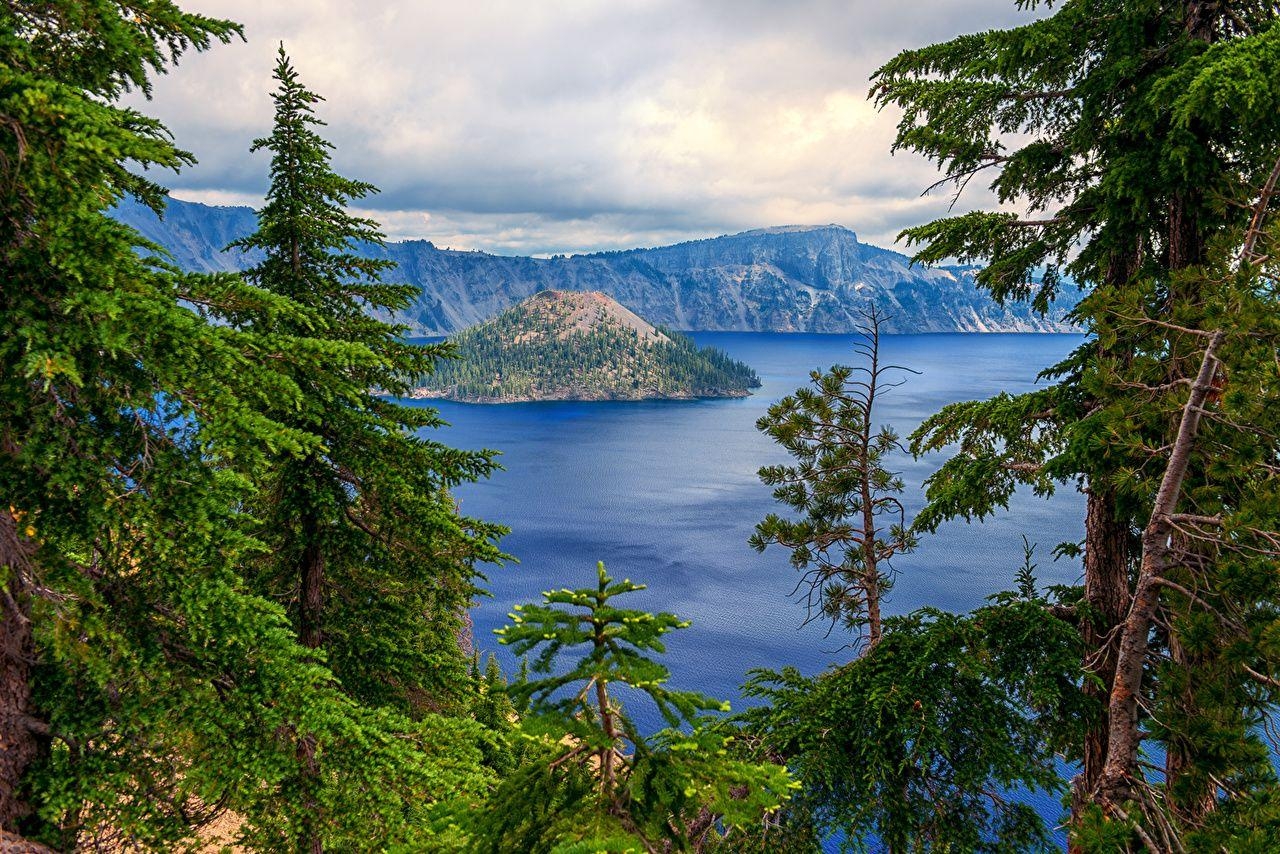 1280x860 Photo USA Crater Lake national Park Oregon Nature Spruce Mountains, Desktop