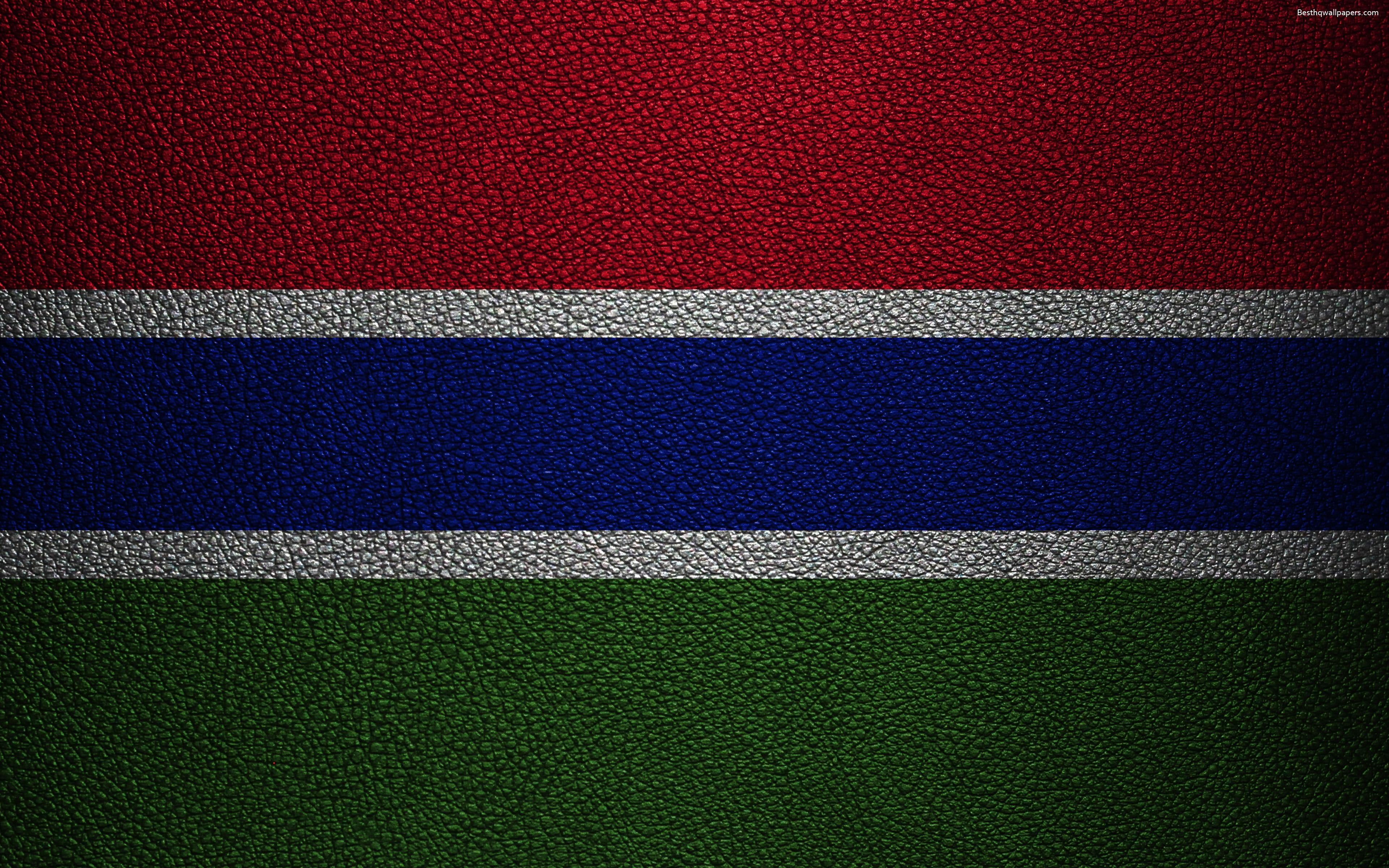 3840x2400 Download wallpaper Flag of Gambia, leather texture, 4k, Gambian, Desktop