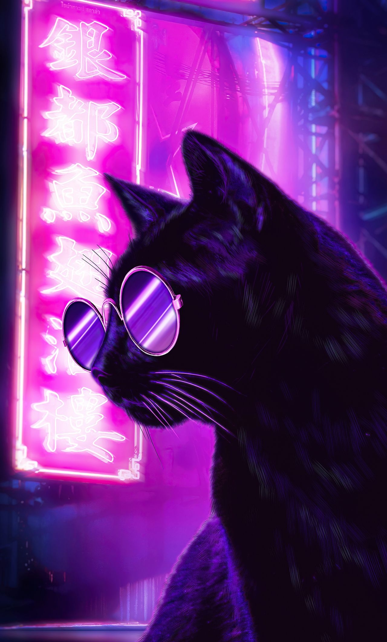 1280x2120 Cat Glasses Neon Purple Nights 4k iPhone HD 4k Wallpaper, Image, Background, Photo and Picture, Phone