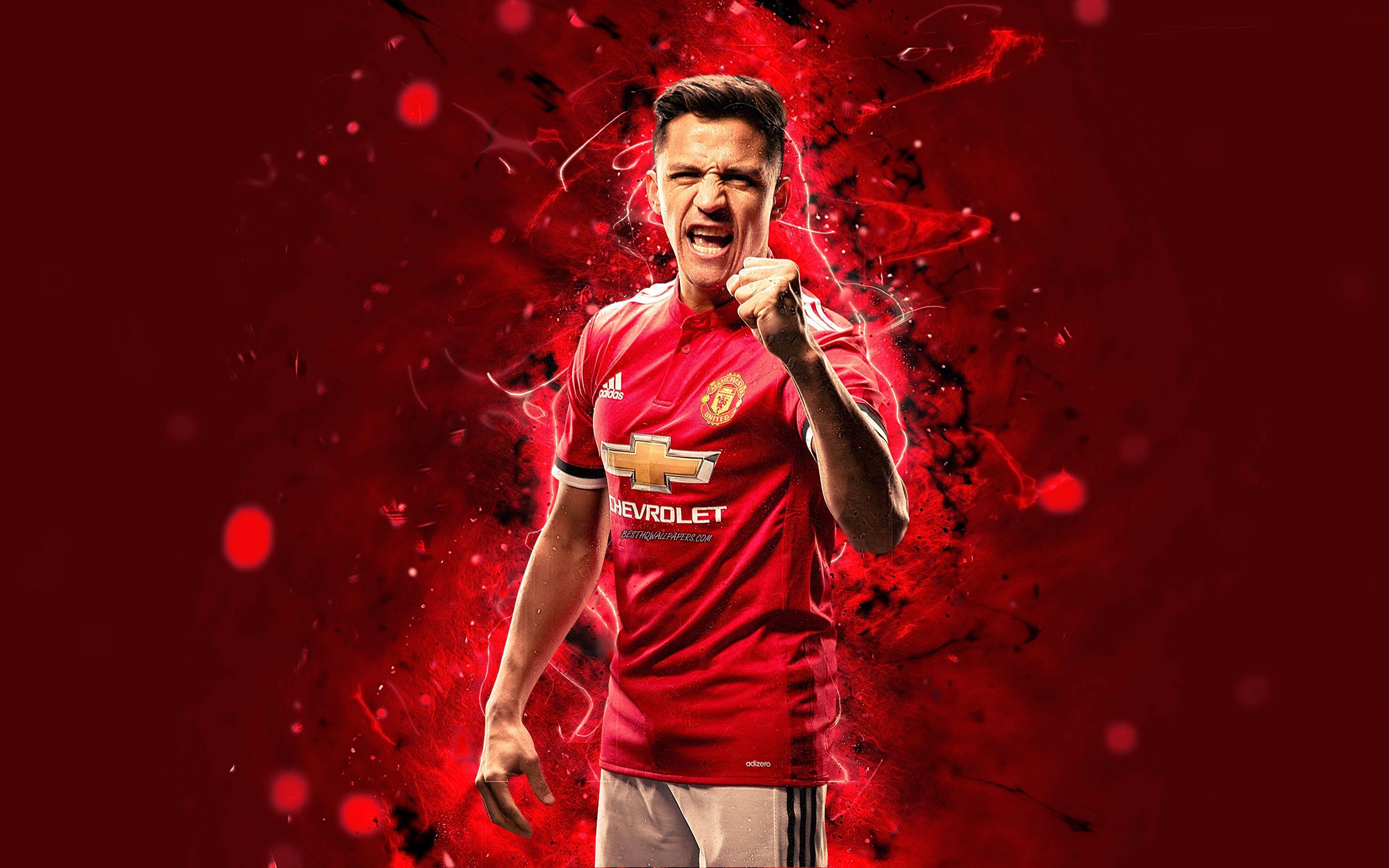 3840x2400 Download wallpaper 4k, Alexis Sanchez, abstract art, football stars, Desktop