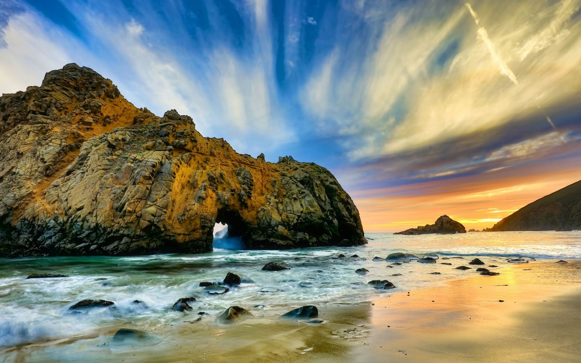 1920x1200 Download wallpaper Monterey, morning, coast, arch, rock, ocean, Desktop