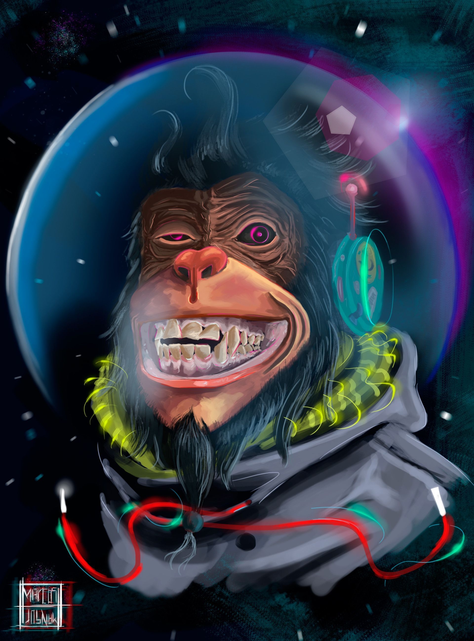 1920x2600 Space Monkey, Marcos Mansur. Monkey art, Monkey wallpaper, Monkey in space, Phone